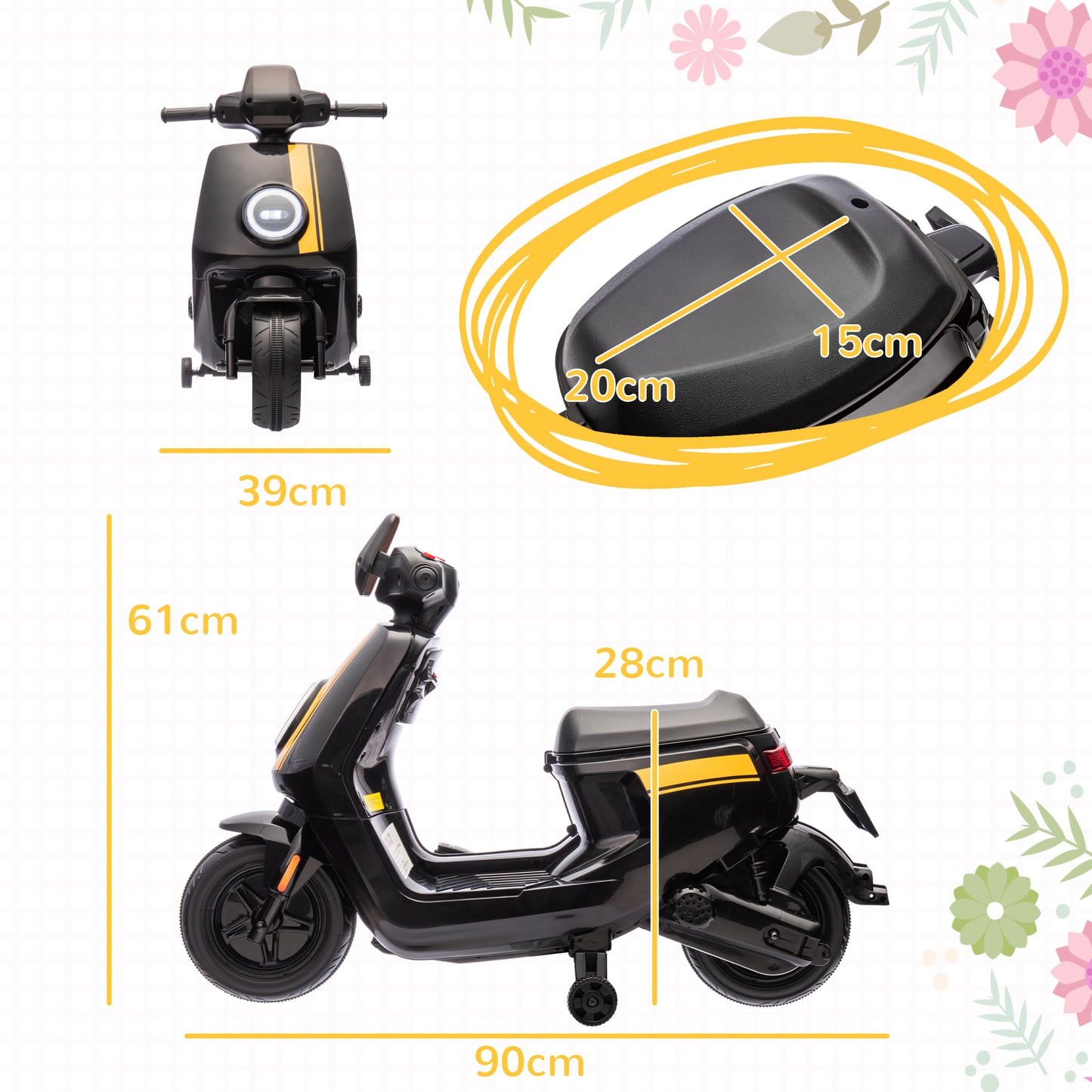 6V Ride on Motorbike, Kids Electric Motorbike w/ Headlights, Music