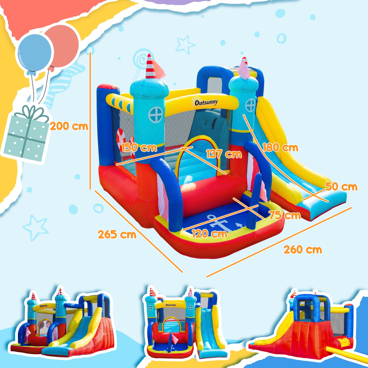 Kids Bouncy Castle, 4 in 1 Large Sailboat Style Inflatable House