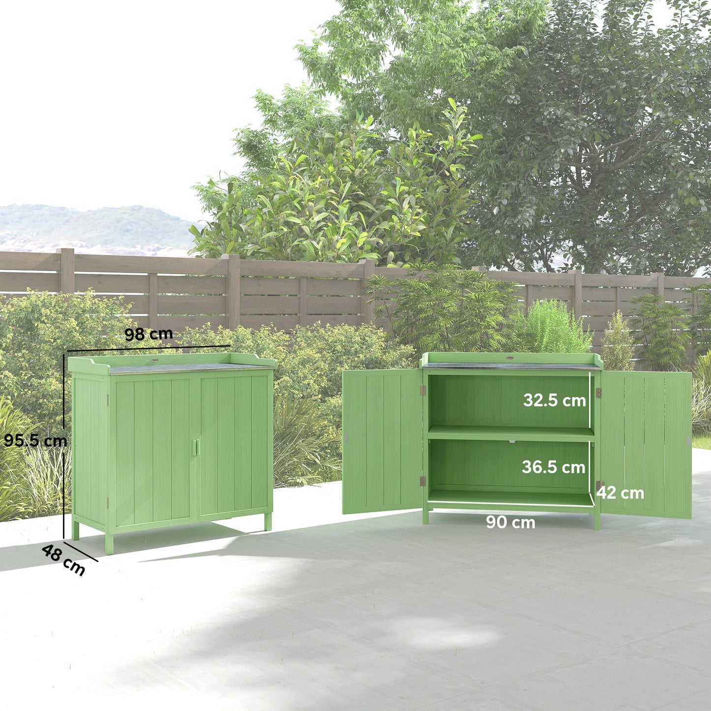 Wood Garden Storage Cabinet, Outdoor Tool Shed