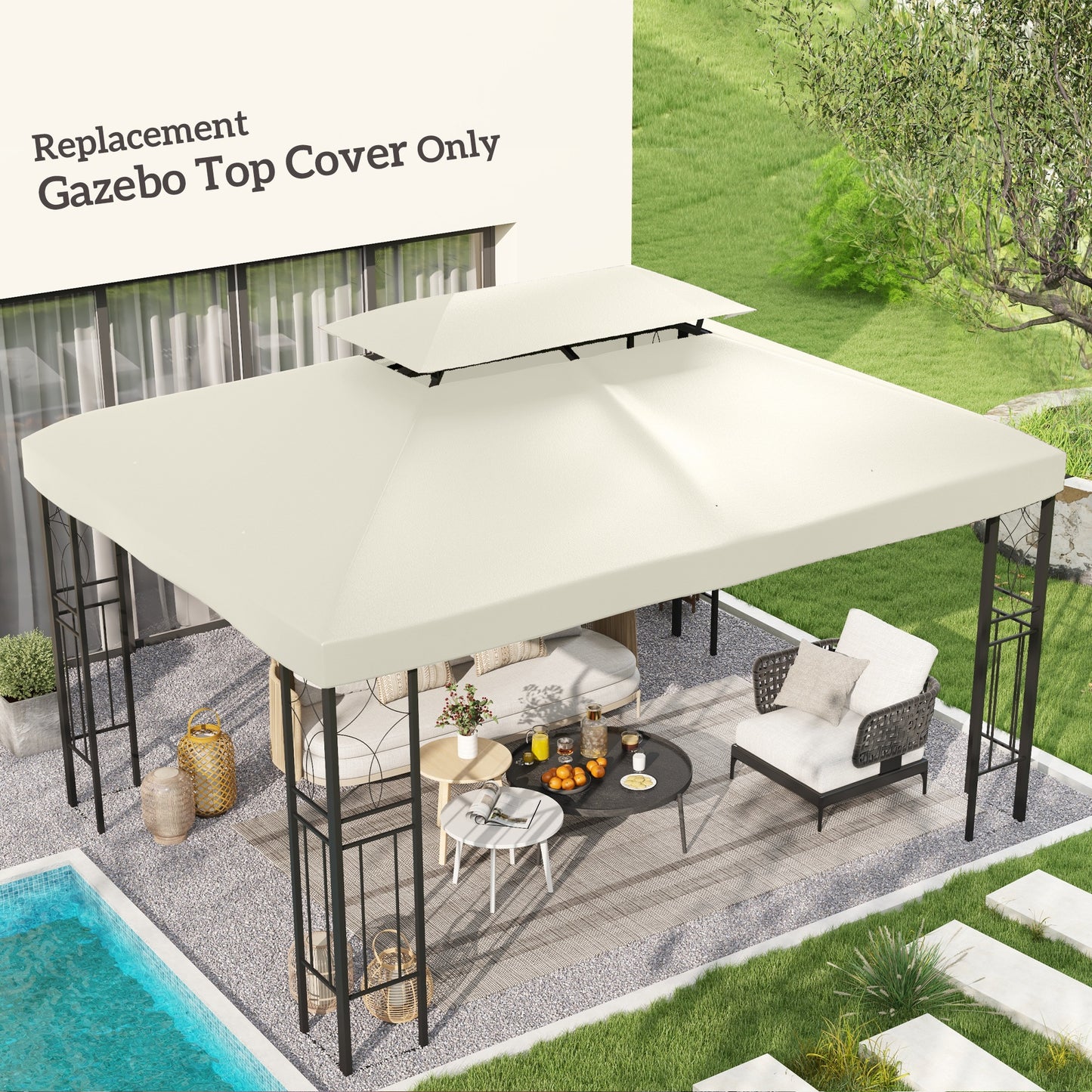 3x4m Gazebo Replacement Roof Canopy 2 Tier Top UV Cover Garden (1)