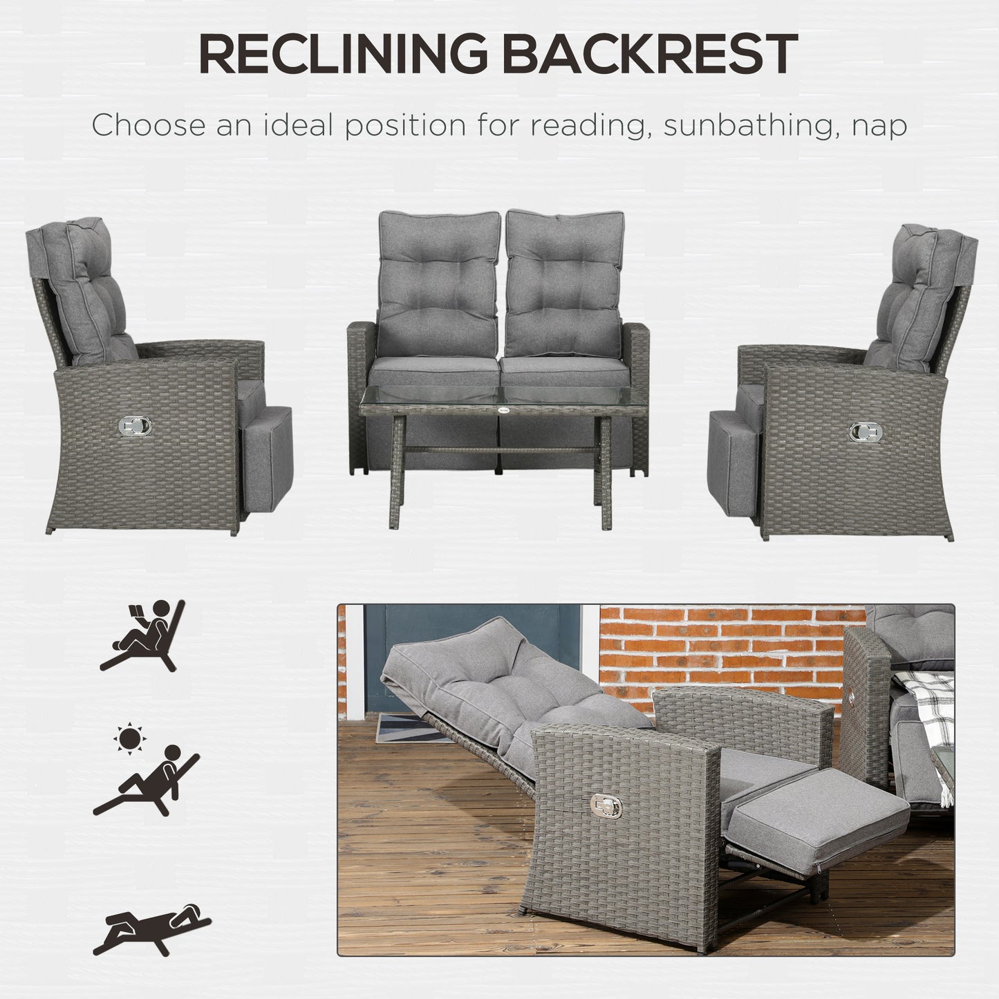 4 Piece Rattan Garden Furniture Set Outdoor Sofa Sectional Set