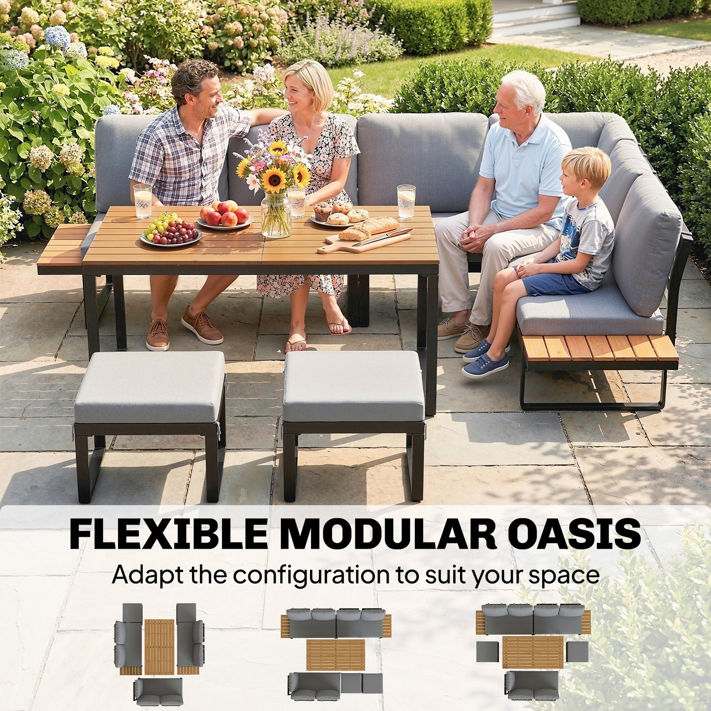 Patio Furniture Set Modular Garden Sofa Set 6 Pieces