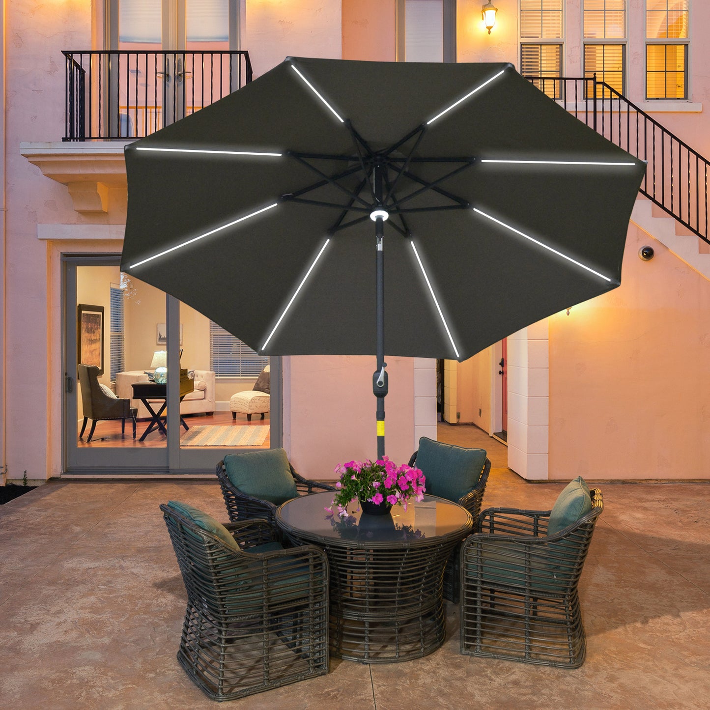 2.7m Garden Parasol Sun Umbrella w/ LED Solar Light Angled Canopy