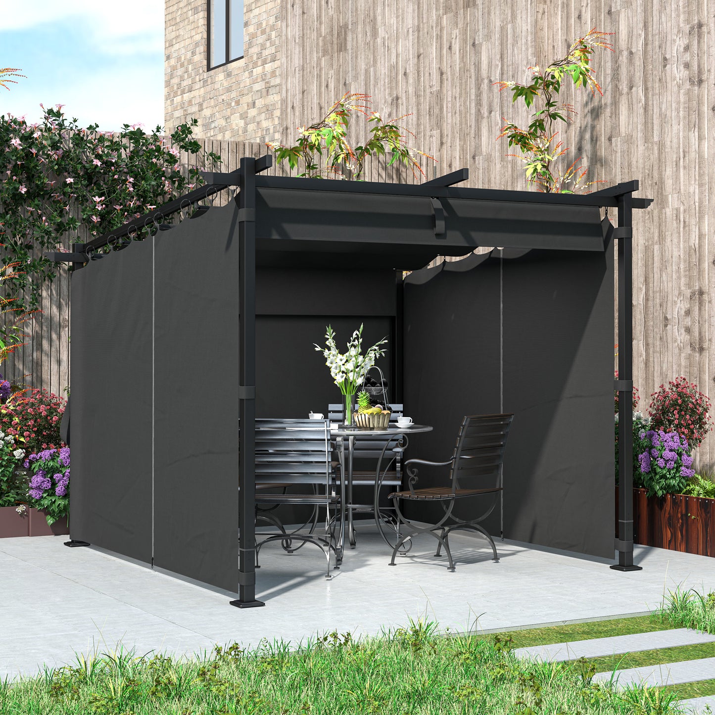 3 x 3 m Retractable Roof Pergola, with Curtains