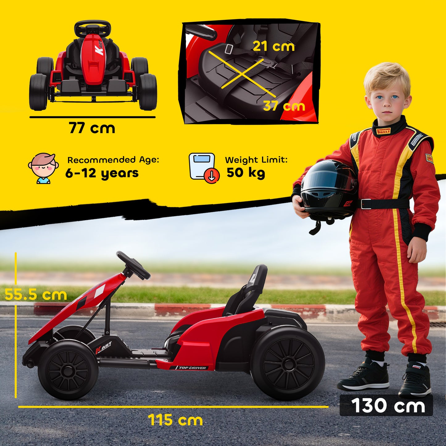 24V Electric Go Kart, Drift Kart with Adjustable Seat, Slow Start