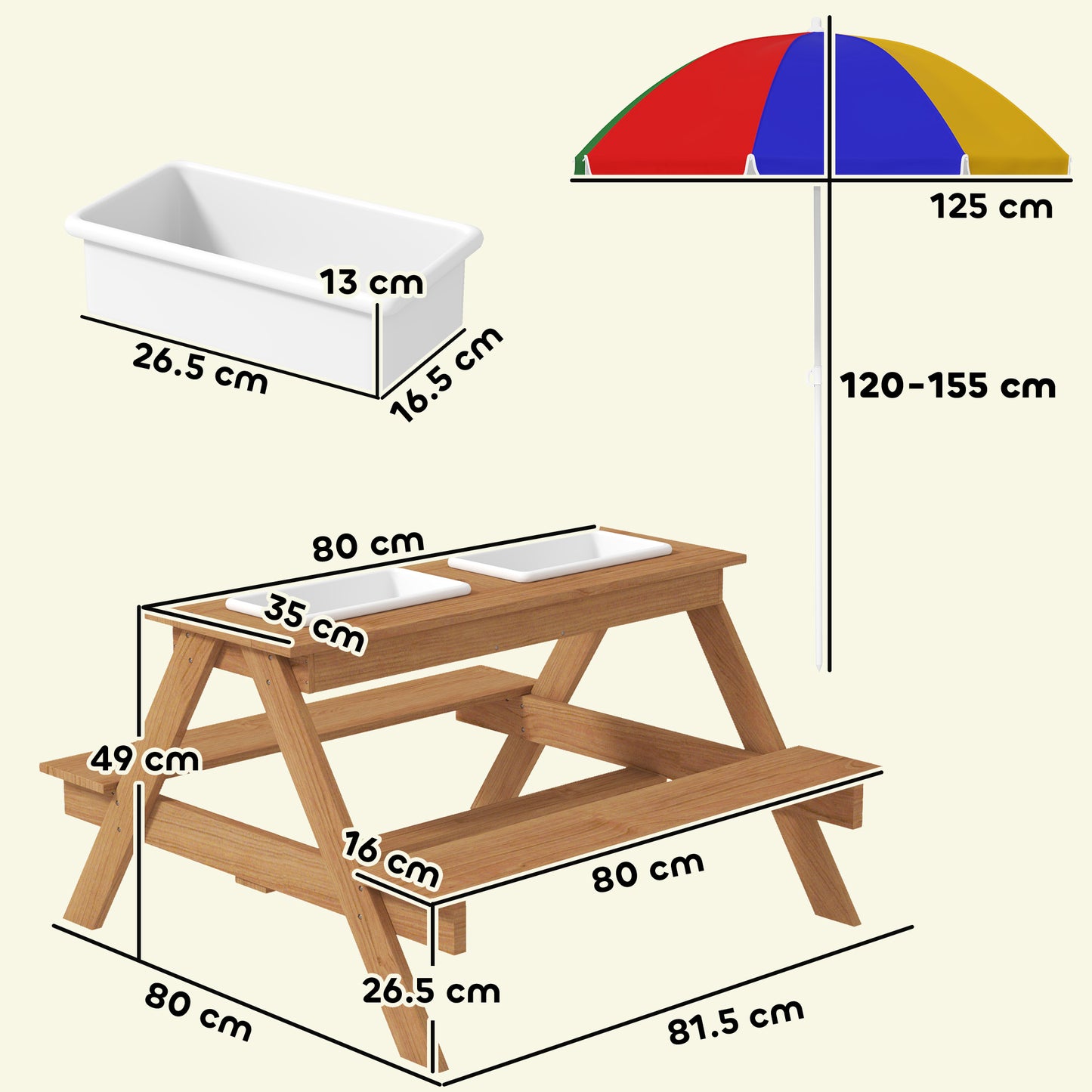 Kids Picnic Table, Sand and Water Table with Wooden Benches