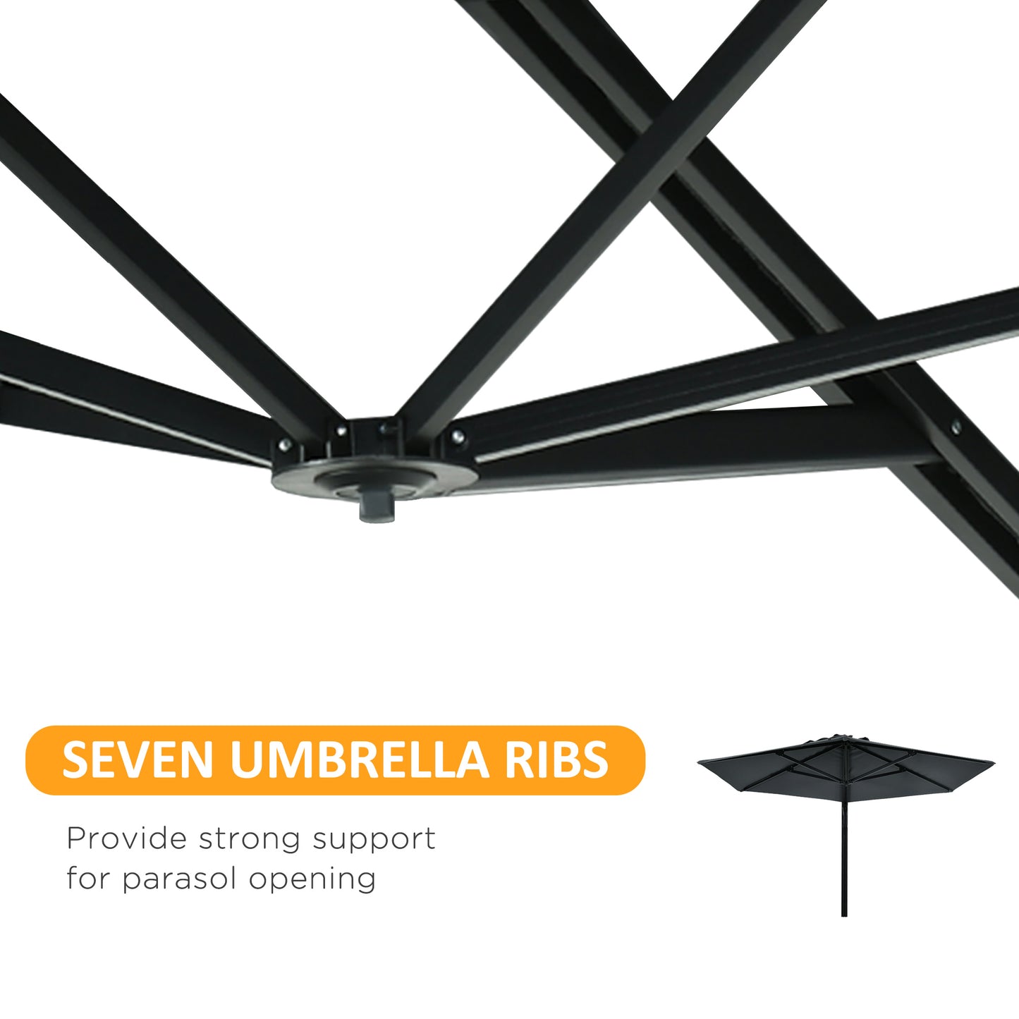 2.5m Wall Mounted Parasol, Hand to Push Outdoor Patio Umbrella