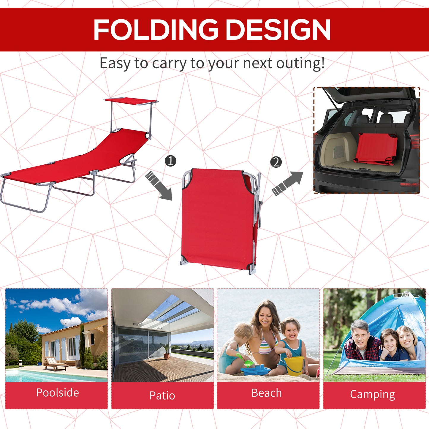 Folding Sun Lounger, Lounge Chairs Reclining Sleeping Bed