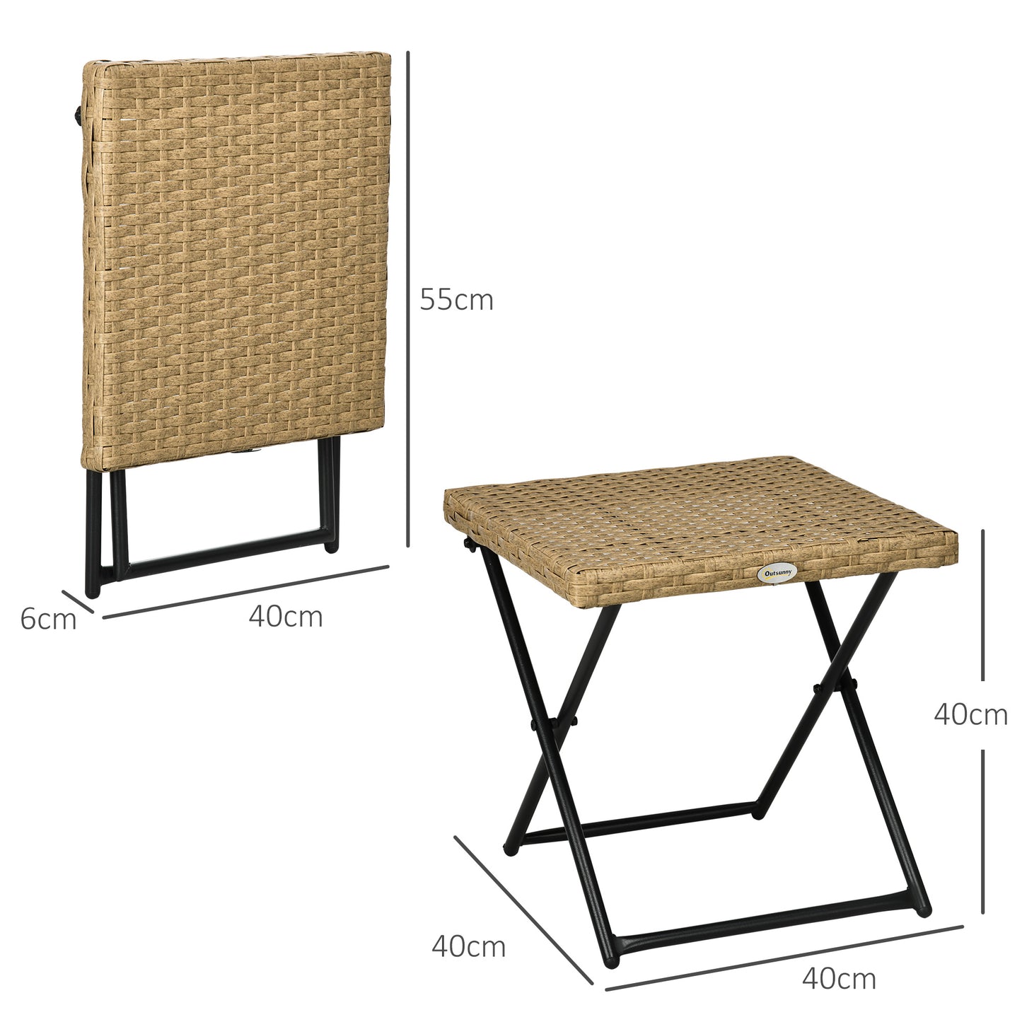 Garden Small Folding Square Rattan Coffee Table Bistro Balcony