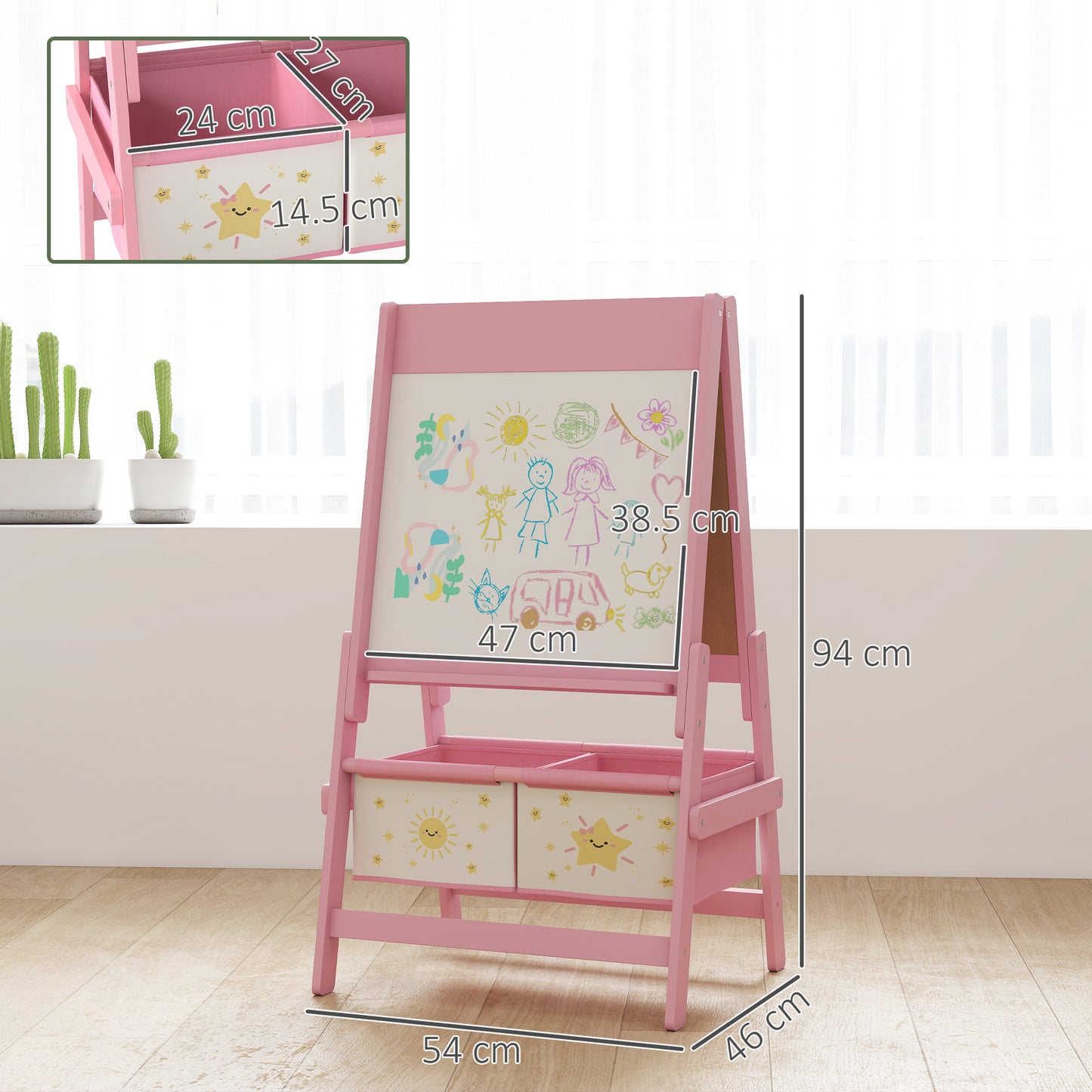 Art Easel for Kids, Double-Sided Whiteboard/Blackboard