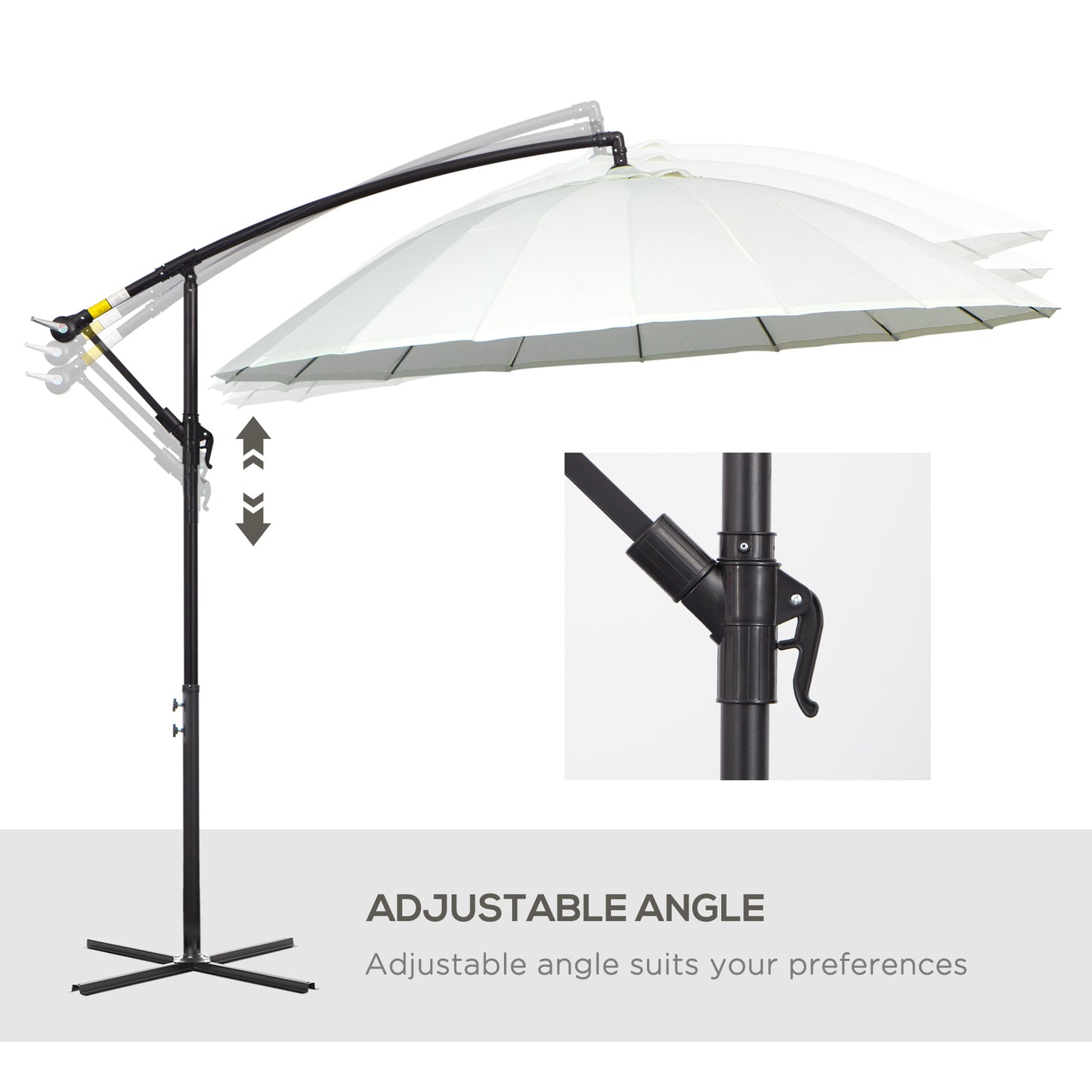 3(m) Cantilever Umbrella 18 Ribs & Vents Adjustable Angle for Patio