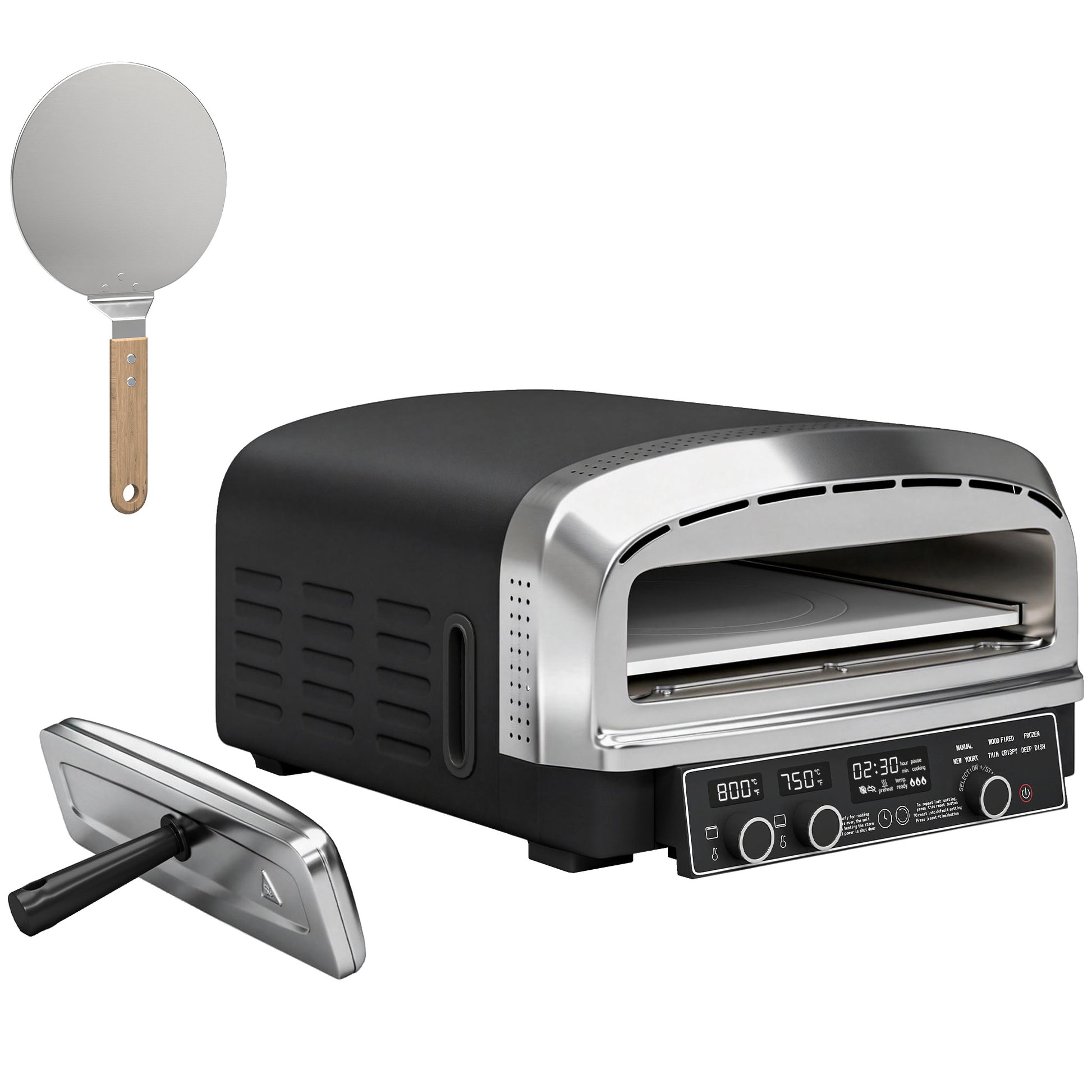 Outdoor Pizza Oven Dual Heat Control 6 Presets Electric Pizza Maker