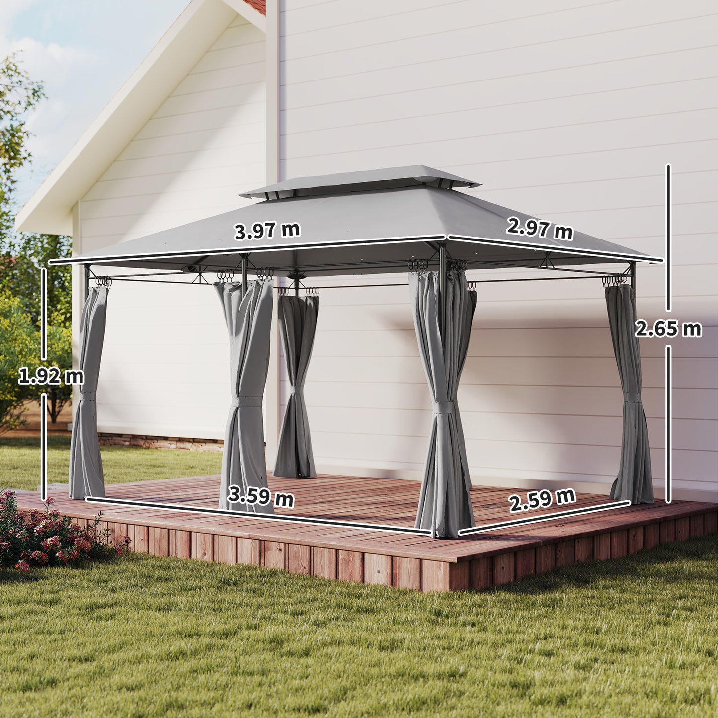 3 x 4m Metal Frame, Two-Tier Roof Gazebo
