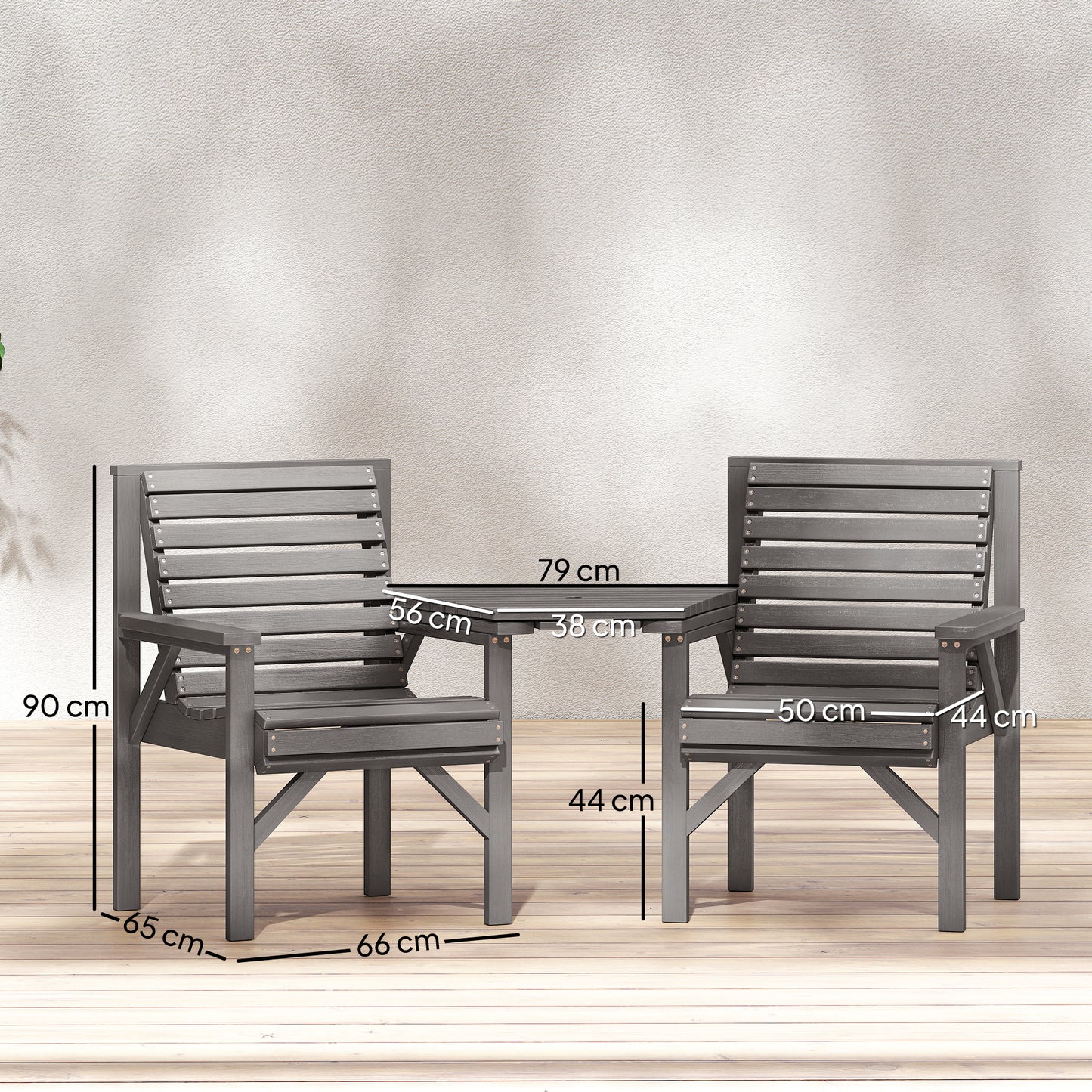 Wooden Garden Bistro Set, 2 Seater Wooden Outdoor Table and Chairs