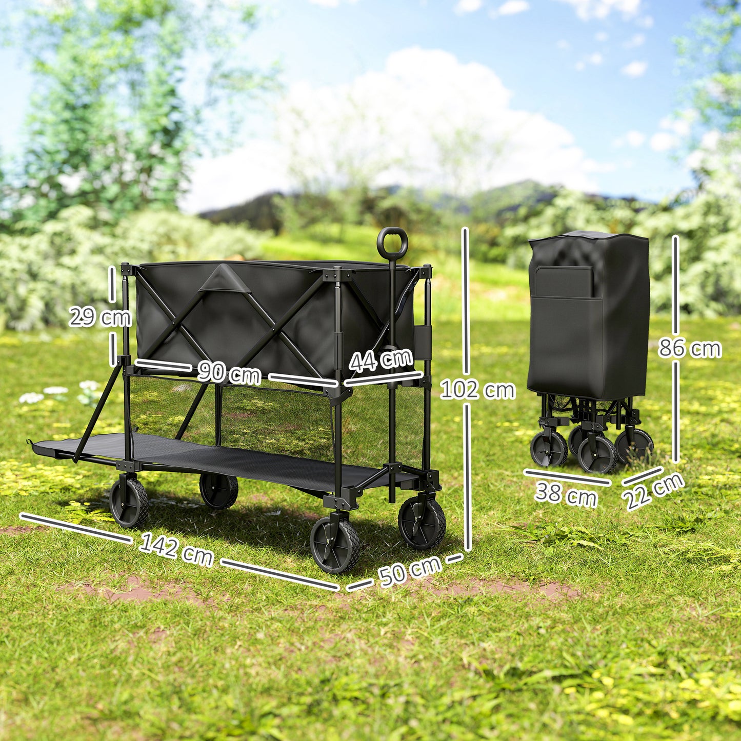 Double Decker Folding Festival Trolley on Wheels