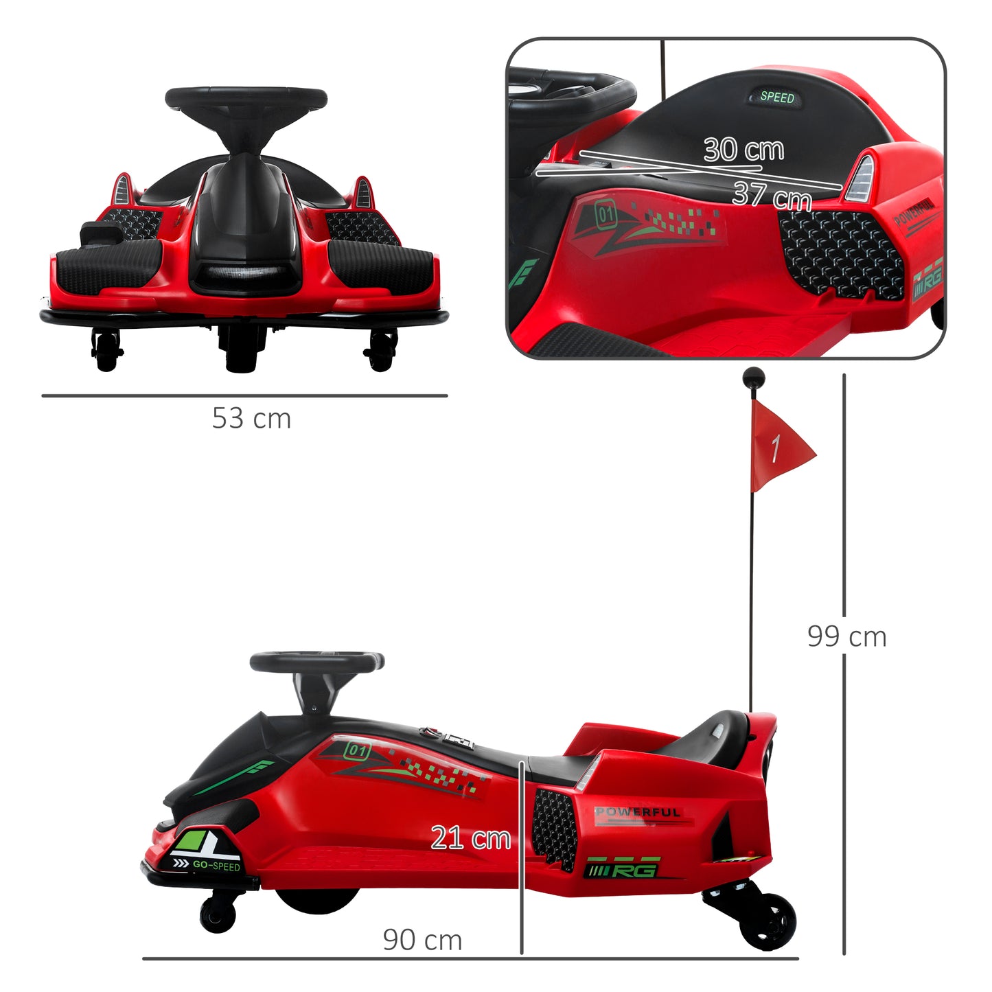 12V Kids Electric Go Kart with Music, LED Lights, Slow Start
