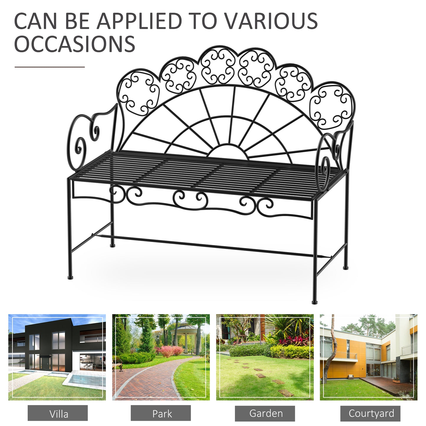 Metal Garden Bench Loveseat with Slatted Seat (1)
