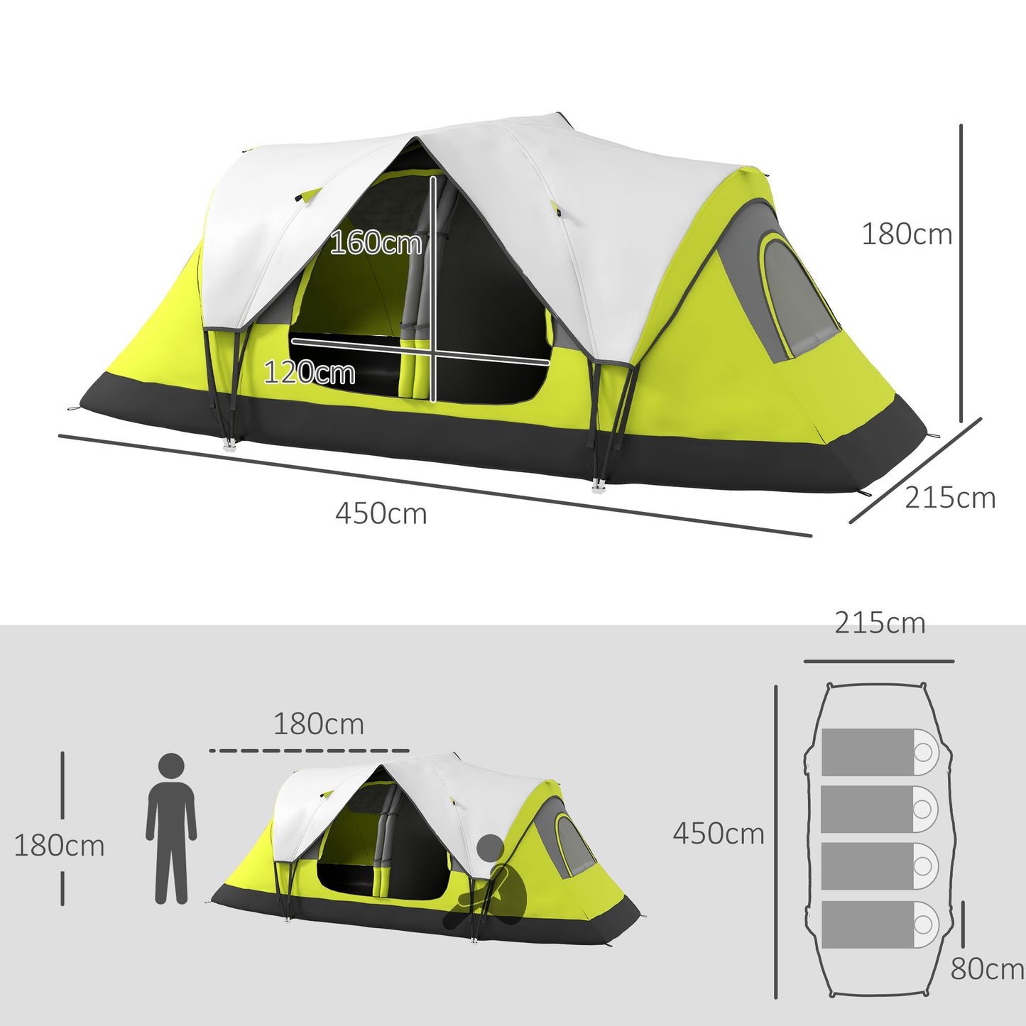 Camping Tent for 6-8 Man with 2000mm Waterproof Rainfly
