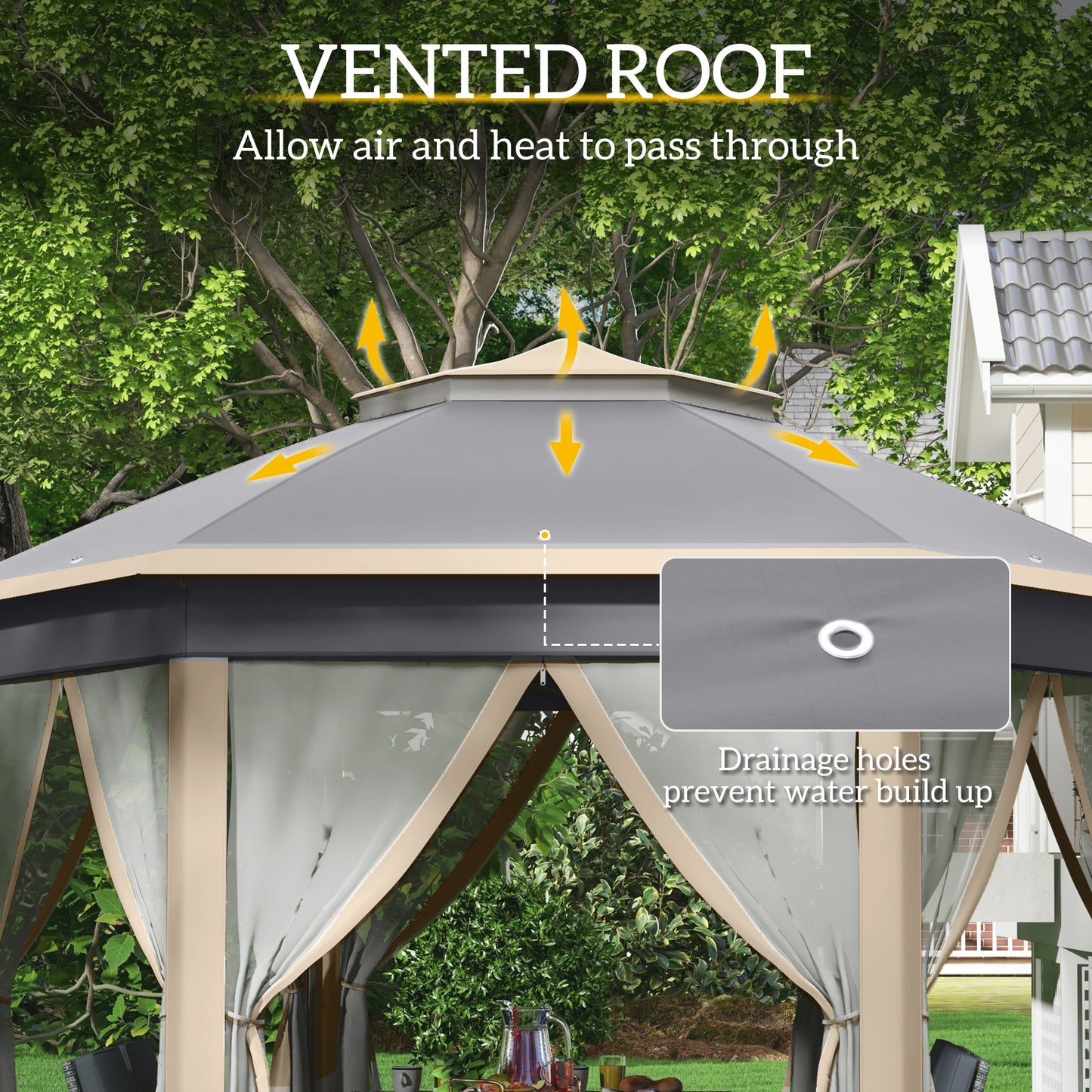 Hexagon Pop Up Gazebo Outdoor Patio Gazebo Double Roof Instant