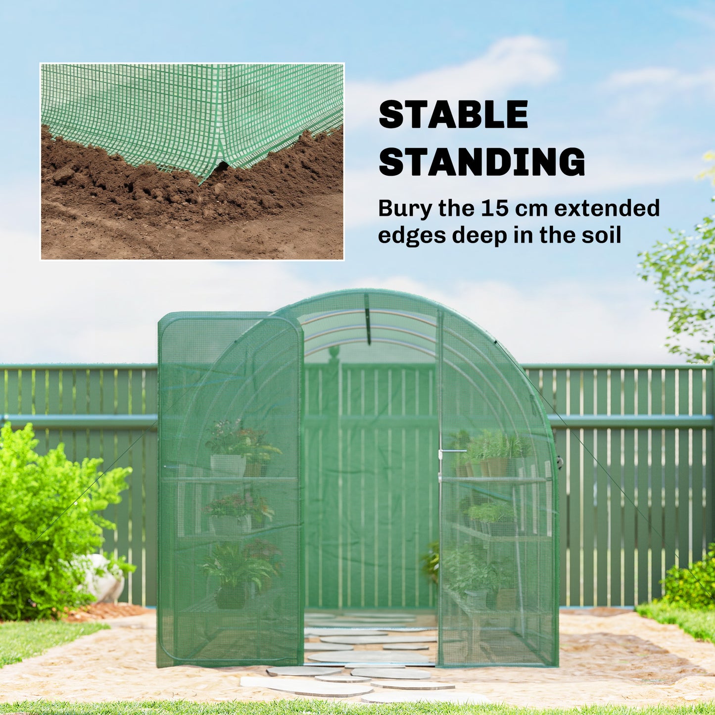 2 x 3 m Walk-in Polytunnel Greenhouse with Hinged Door