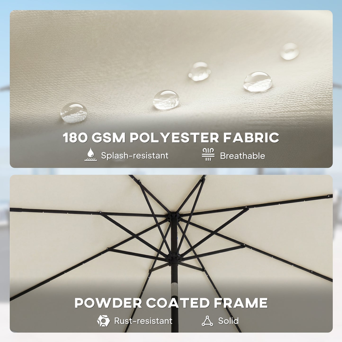 2.6 m Garden Parasol Umbrella with LED Solar Light, Parasol Cover