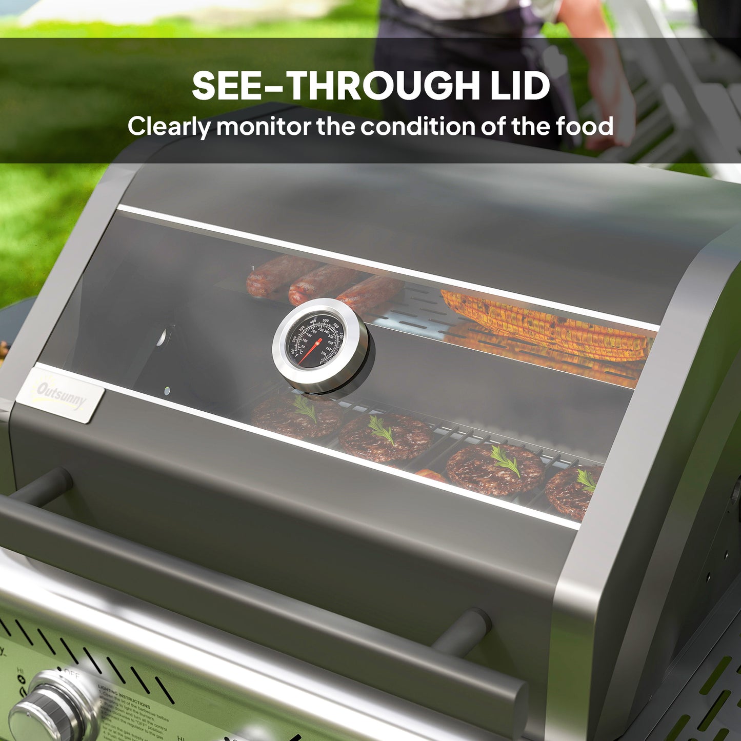 7.5kW Three-Burner Gas BBQ Grill, with See-Through Lid