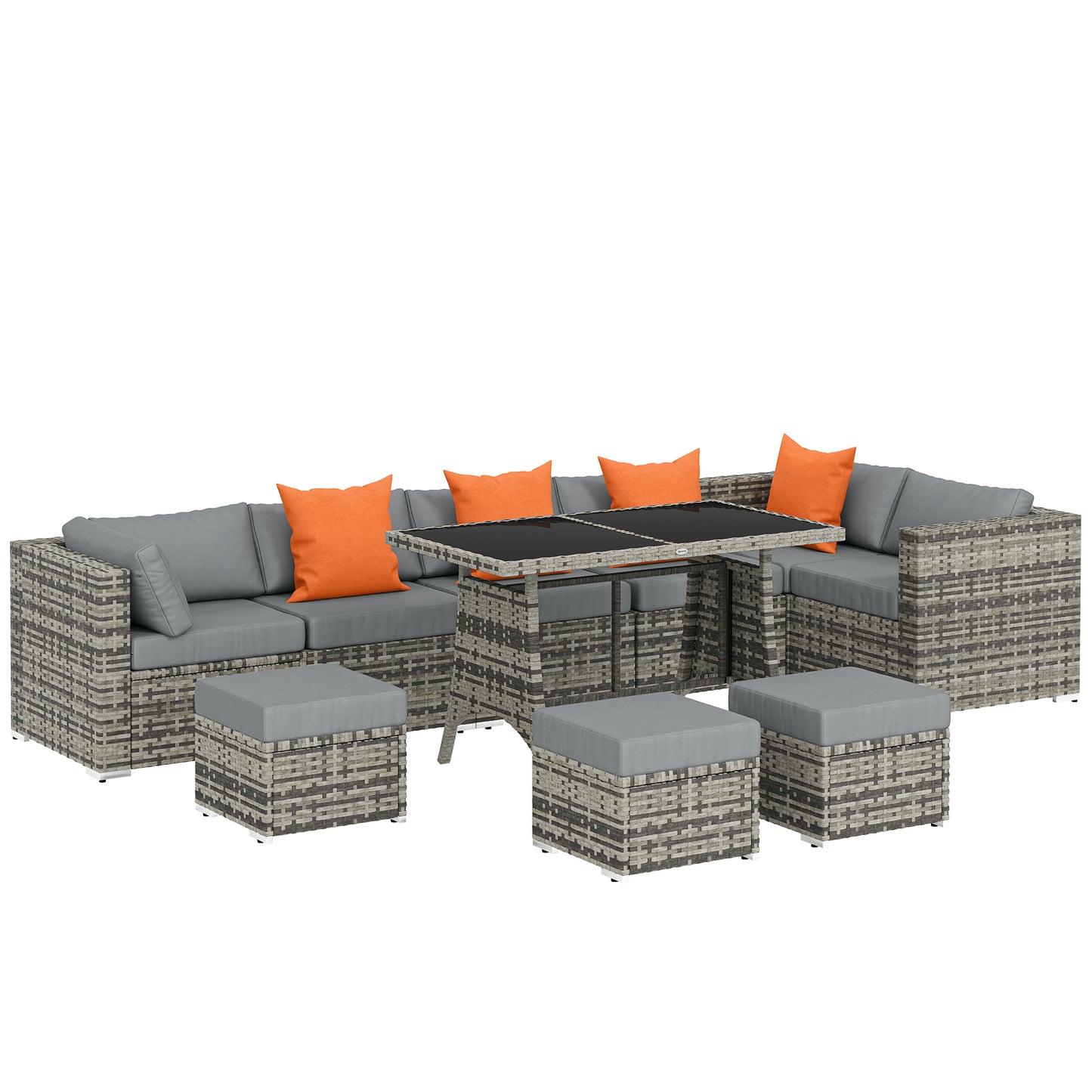 10 Piece Rattan Garden Furniture Set, 3 Corner Sofas with 3 Chairs