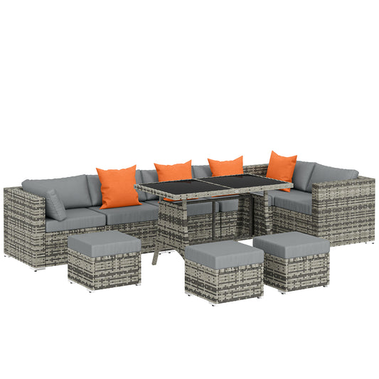 10 Piece Rattan Garden Furniture Set, 3 Corner Sofas with 3 Chairs