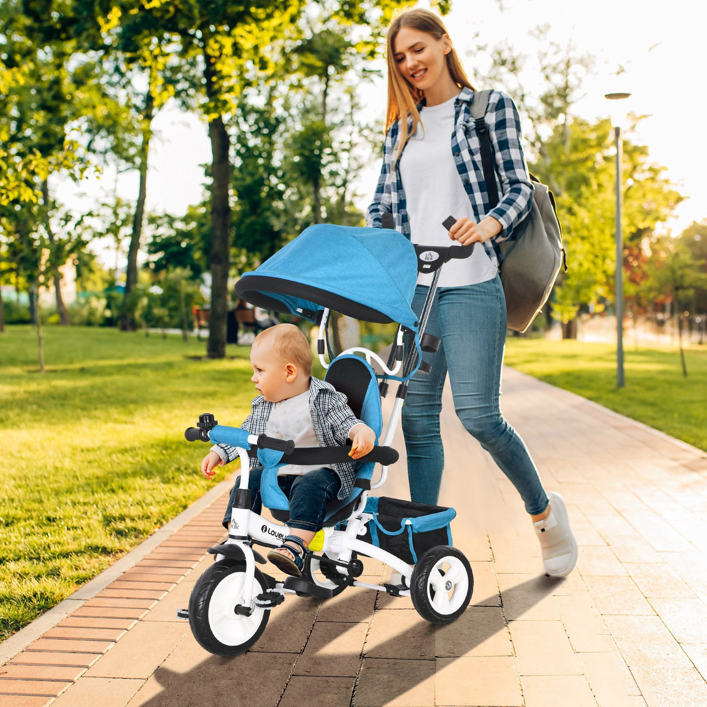 6 in 1 Kids Trike Push Bike w/ Push Handle, Canopy