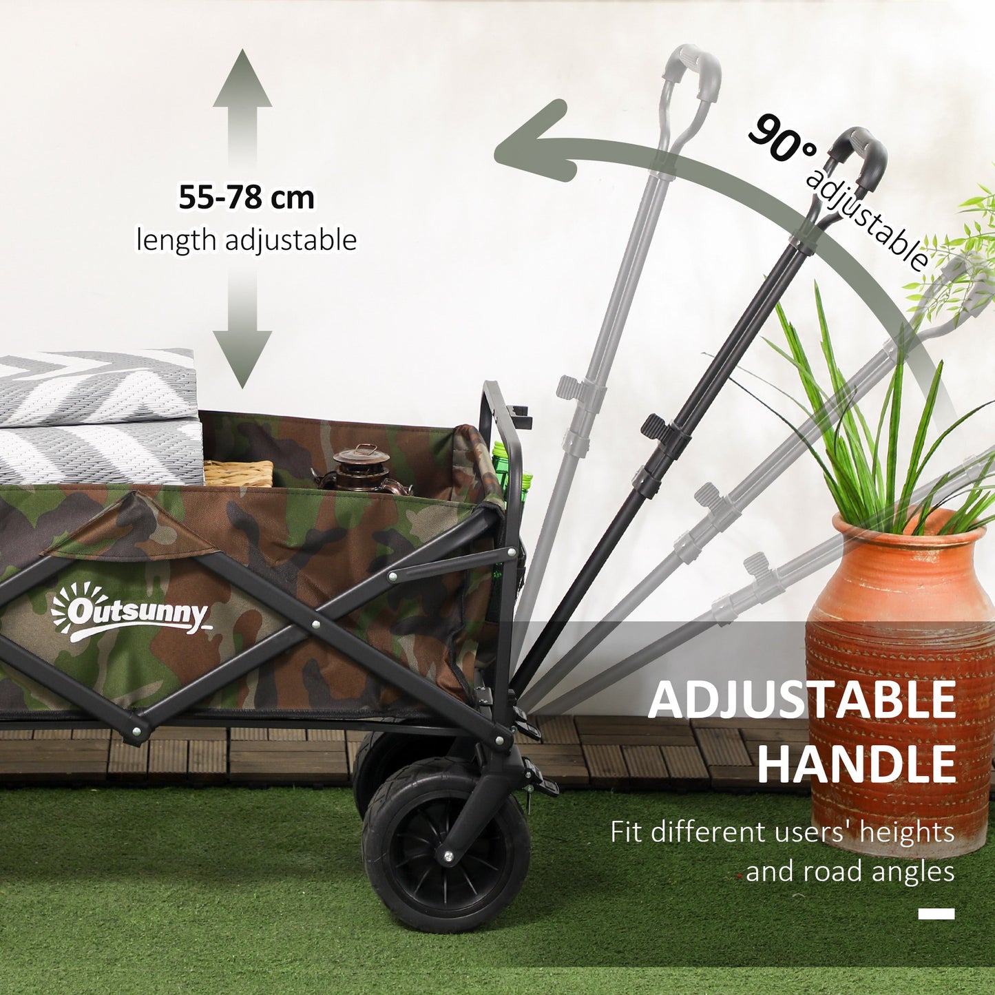 95L Folding Steel Frame Garden Trolley, with Handle