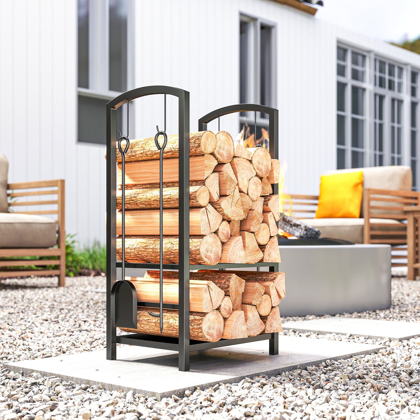 Metal Firewood Log Holder 2 Layer Firewood Rack Indoor Outdoor