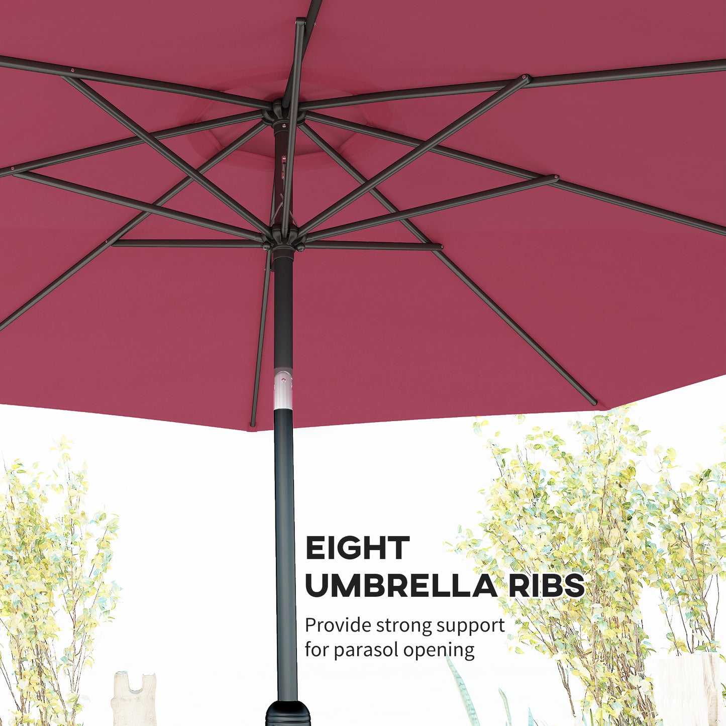 3(m) Tilting Parasol Garden Umbrellas, Outdoor Sun Shade with 8 Ribs