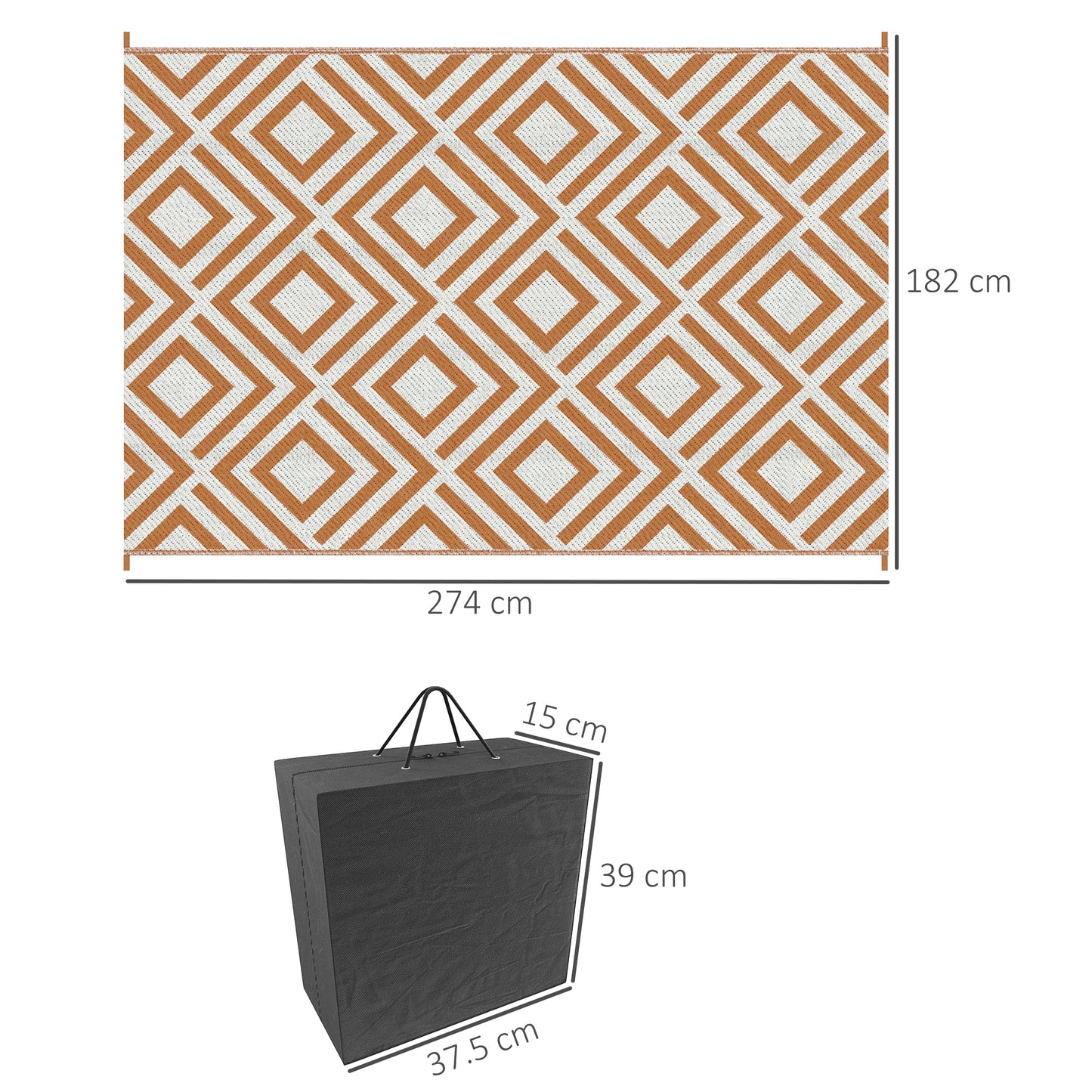 Reversible Outdoor Rug, Plastic Straw Mat w/ Carry Bag Ground Stakes