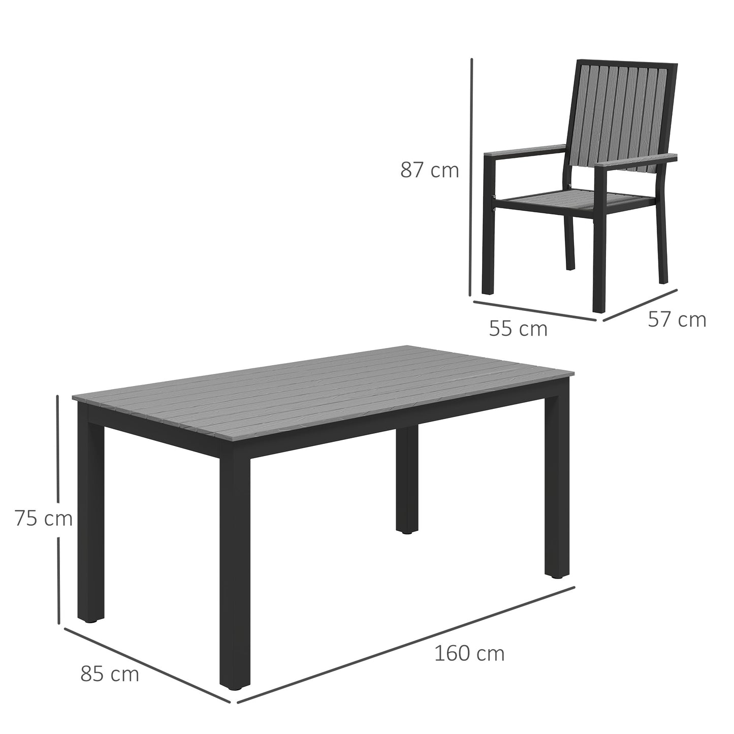 6 Seater Garden Dining Set with Stackable Chairs, Aluminium Frame
