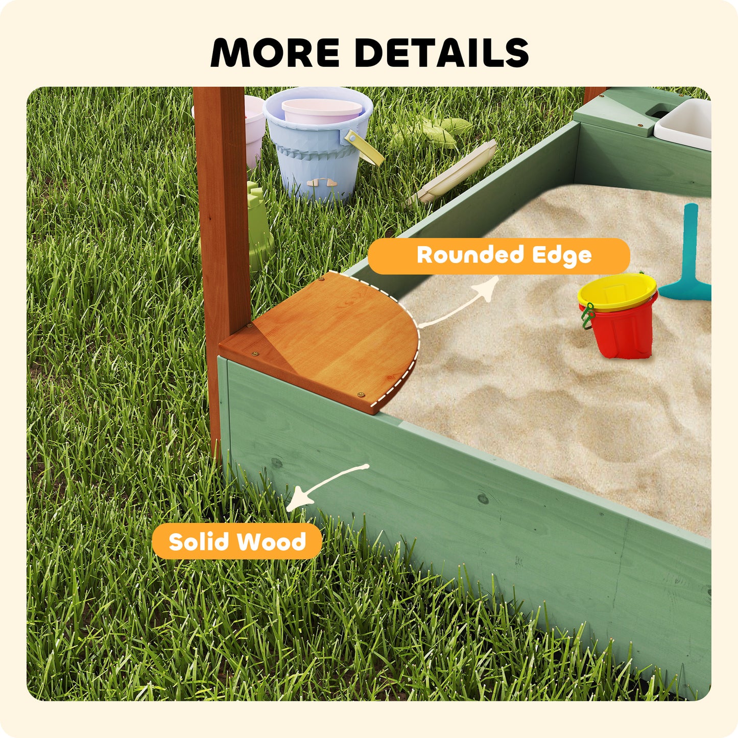 Wood Sandpit with Canopy, Storage Bins, Funnel, Liner, Chutes
