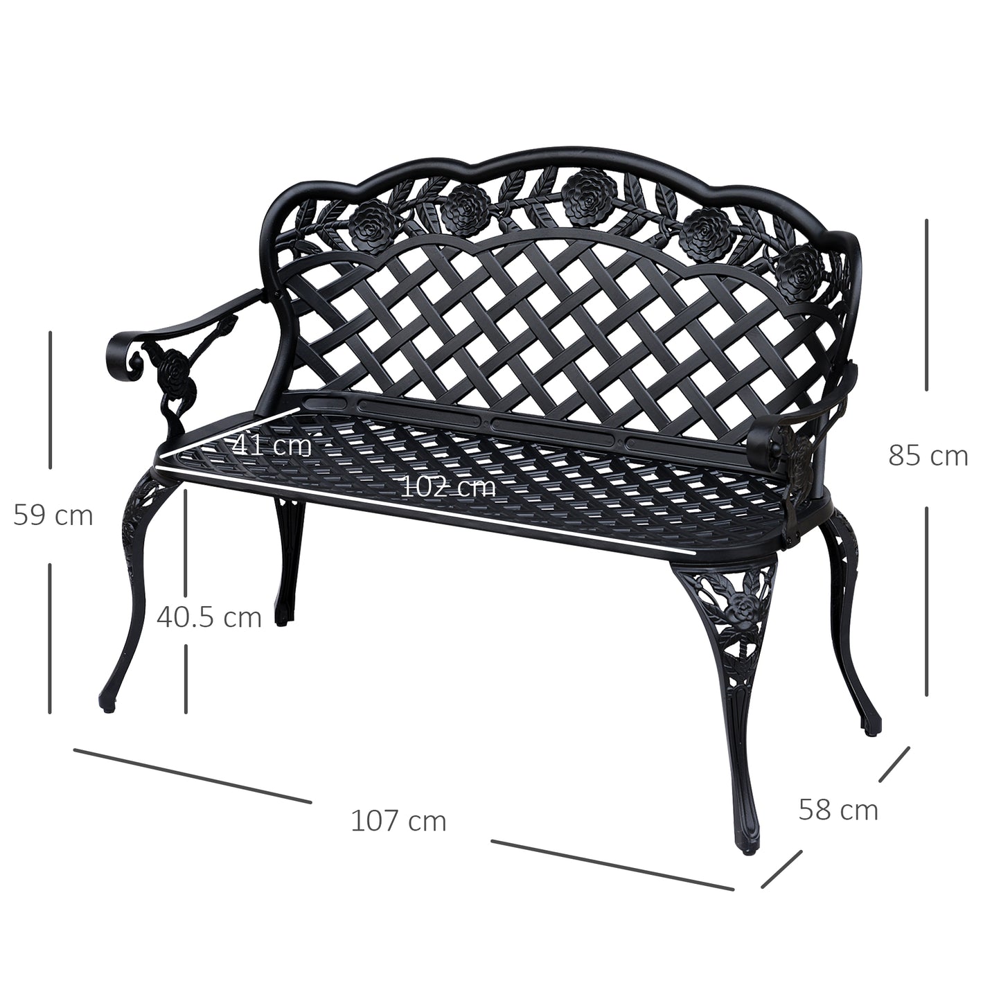 Garden Bench, Cast Aluminium, 107Lx58Wx85H cm