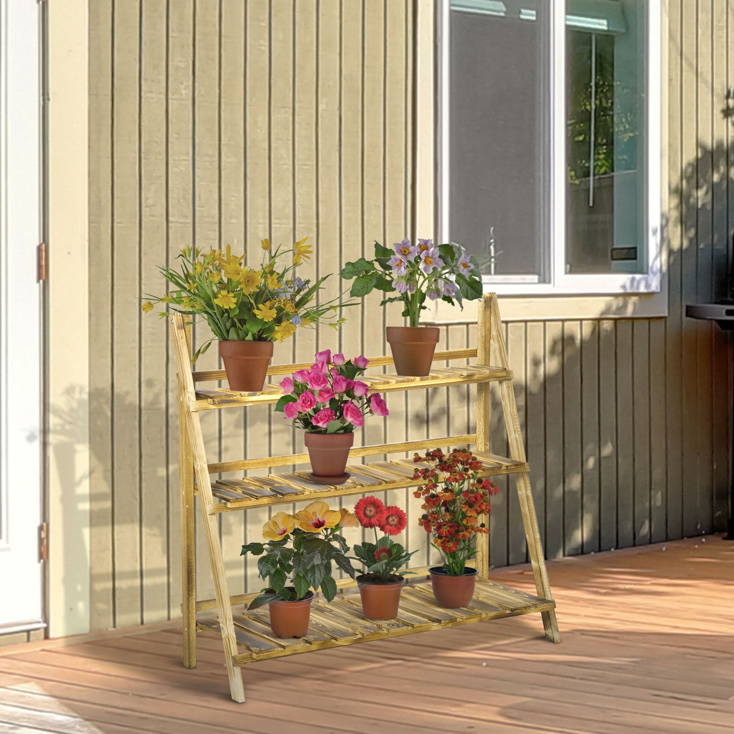 Wooden Folding Flower Pot Stand 3 Tier Garden Planter Display (1)