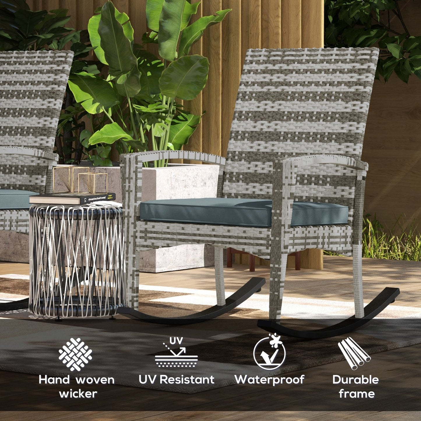Outdoor PE Rattan Rocking Chair Set of 2
