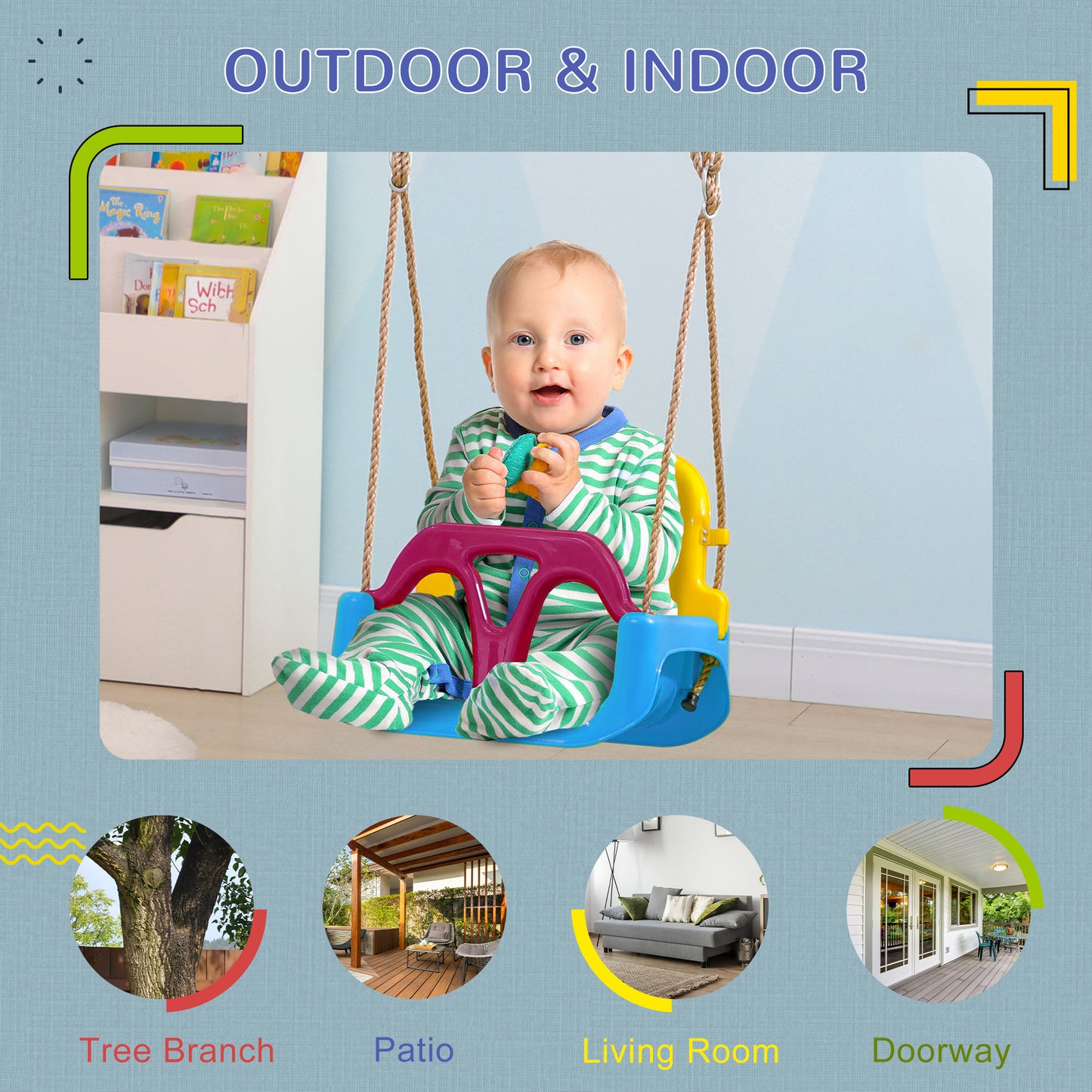 3 in 1 Detachable Kids Swing Seat with Seatbelt