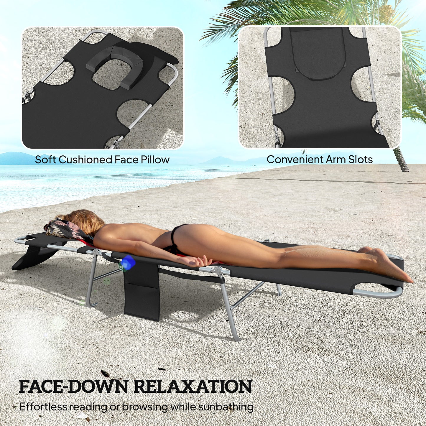 5-Position Adjustable Sun Loungers Set of 2 with Reading Hole