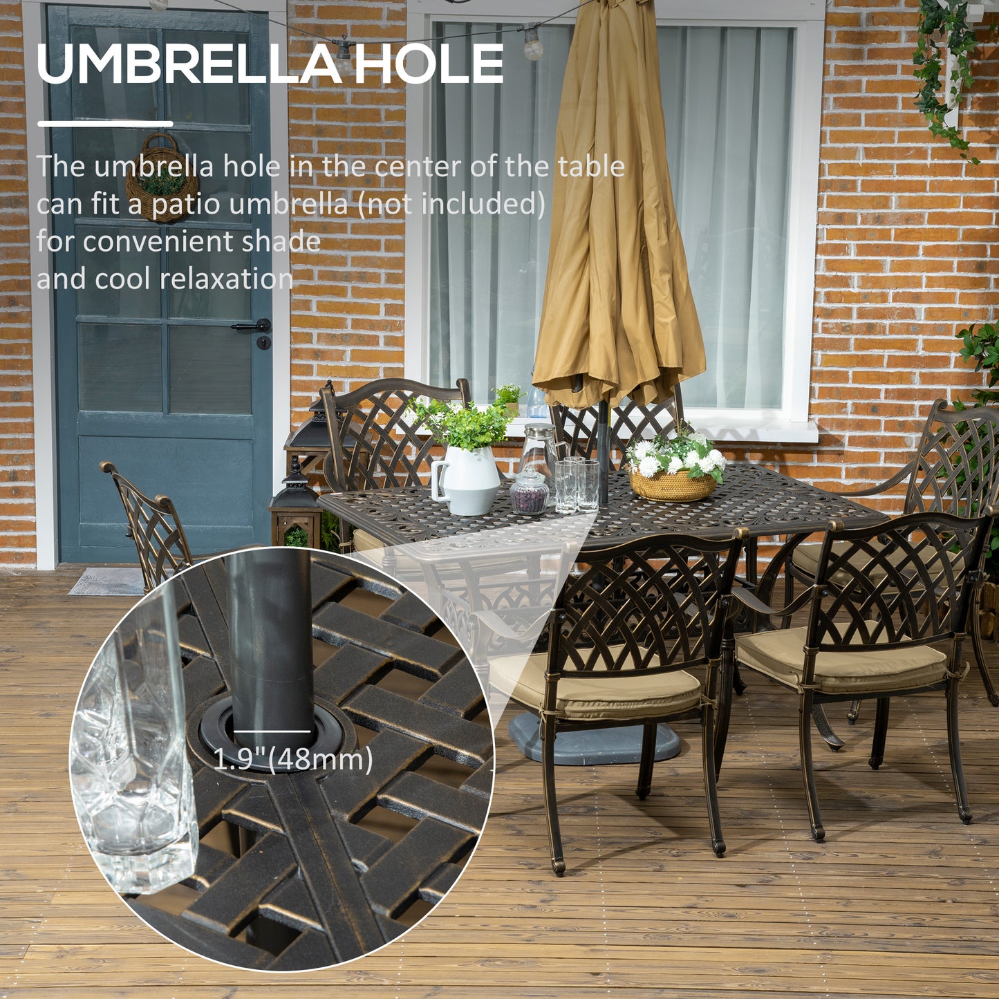 7 PCs Garden Patio Dining Set with Parasol Hole