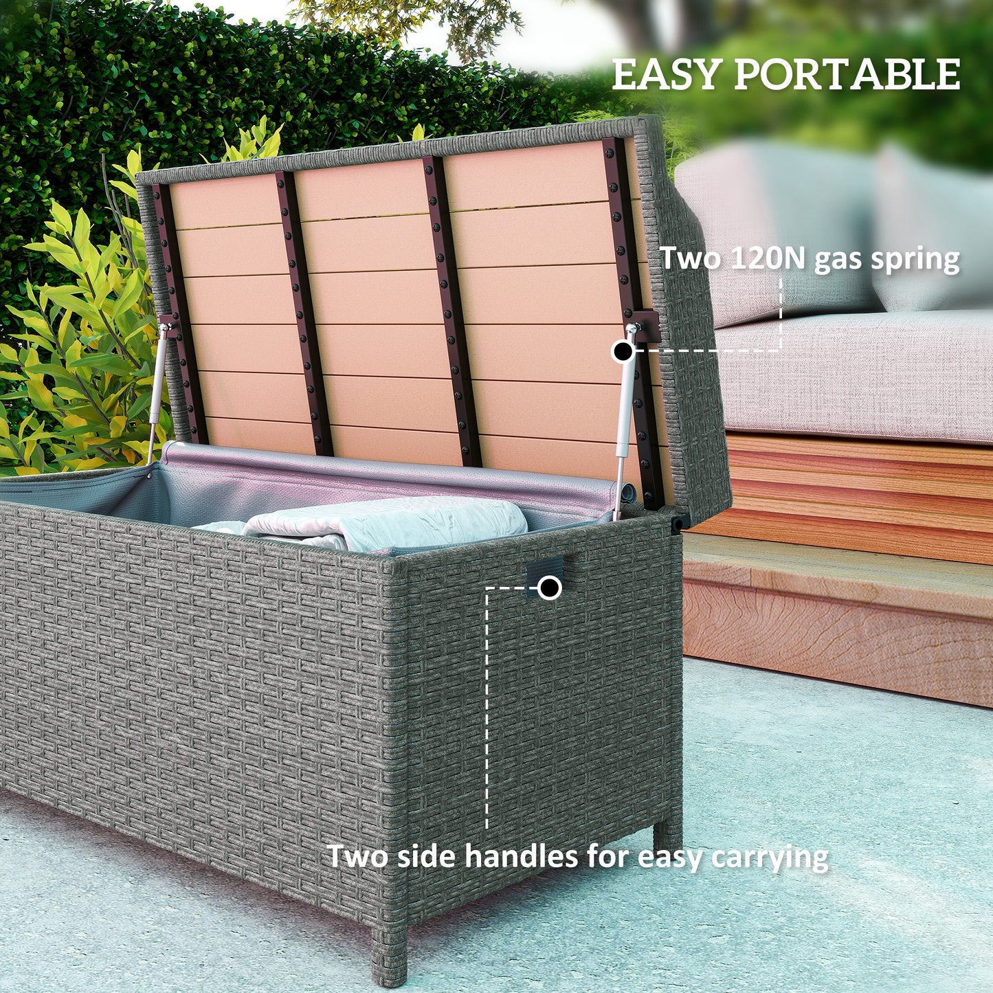 130 L Rattan Garden Storage Box, with Seat