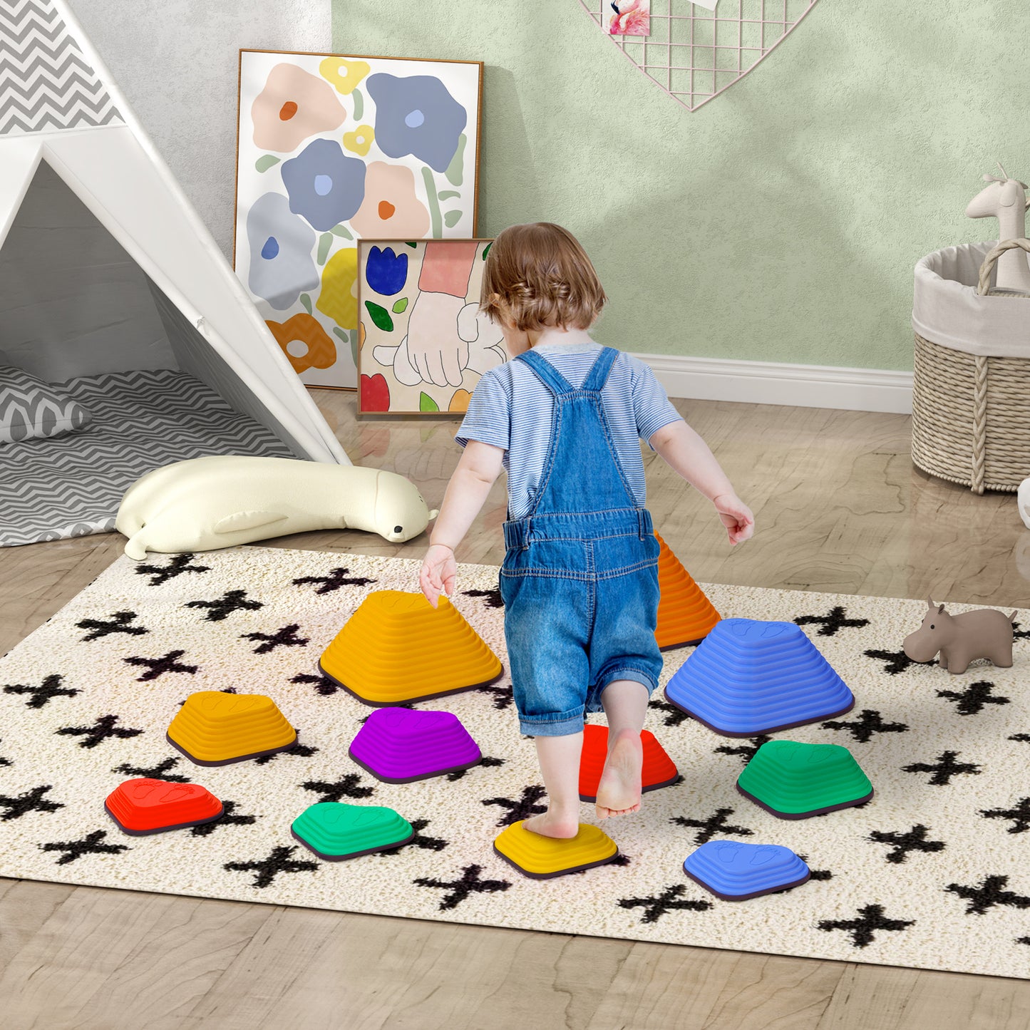 11-Piece Heart-Shaped Kids Balance Stepping Stones and Motor Skills