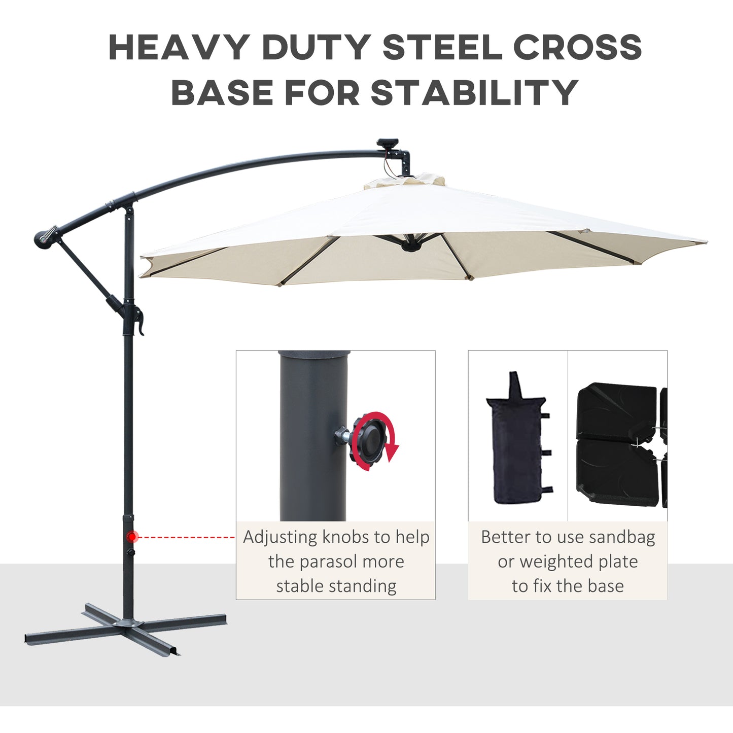 Umbrella Parasol W/Solar Powered LED strips, Φ2.95x2.45H m