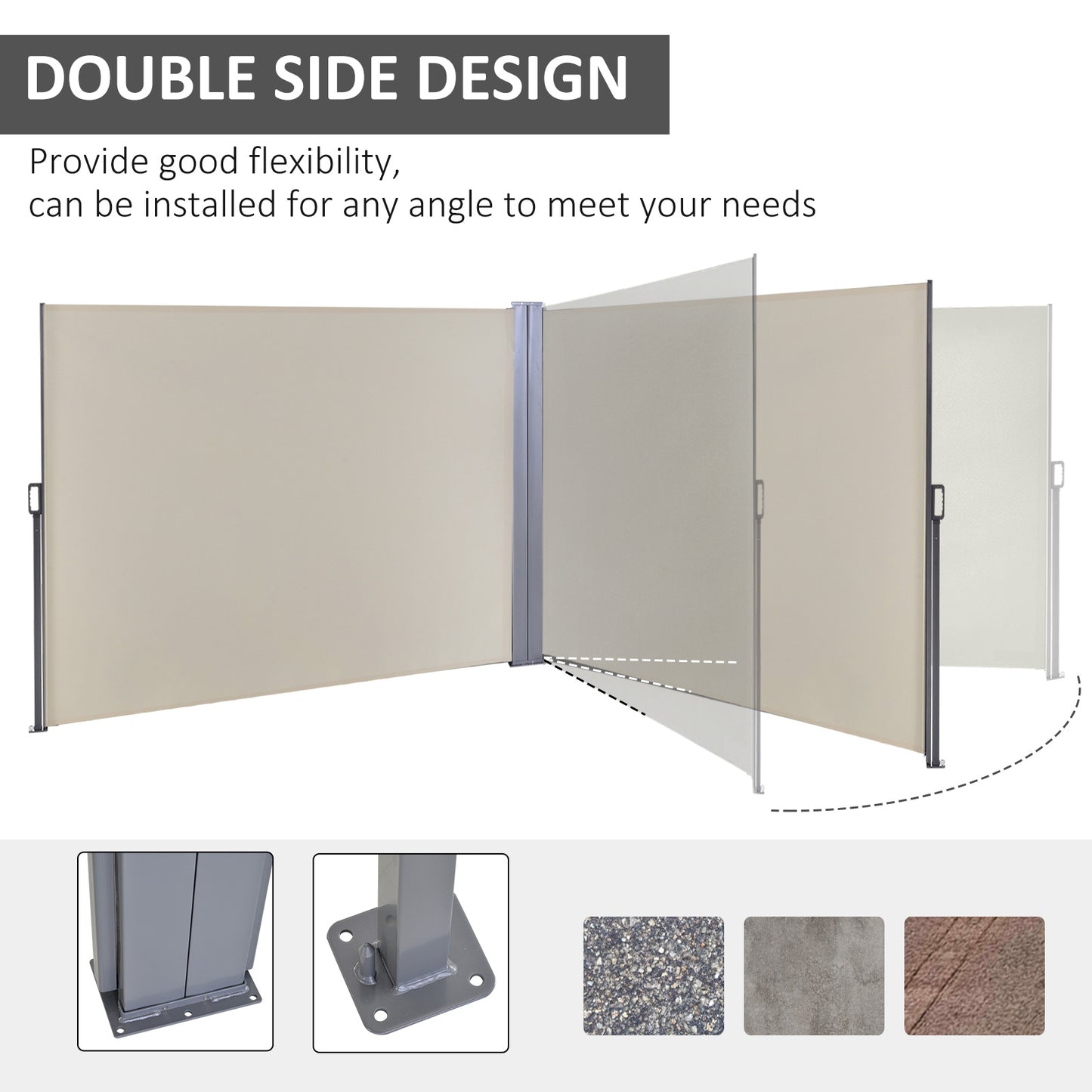 6 x 1.6 M Double Canopy Pull-Out Side Awning Sun Rain Outdoor