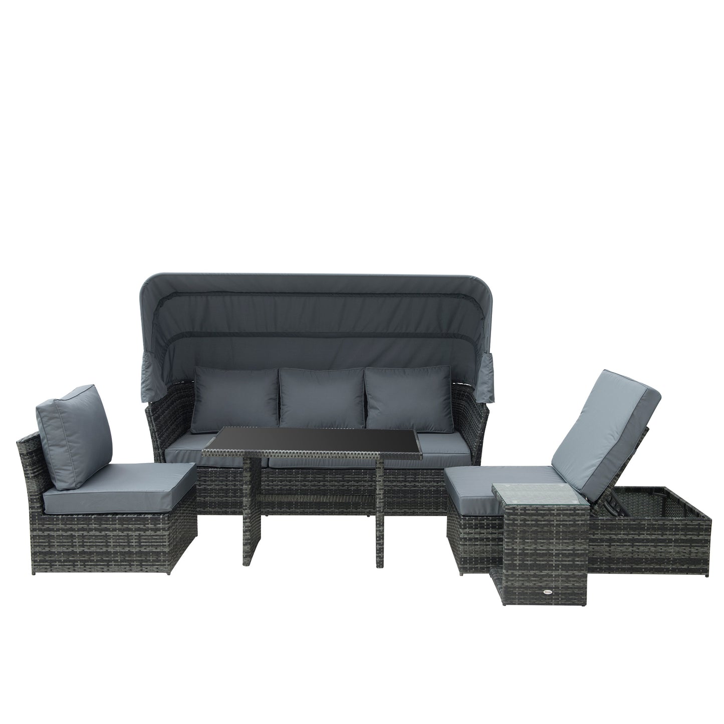 5 PCS Outdoor Rattan Wicker Sofa Sets Reclining Sofa Adjustable