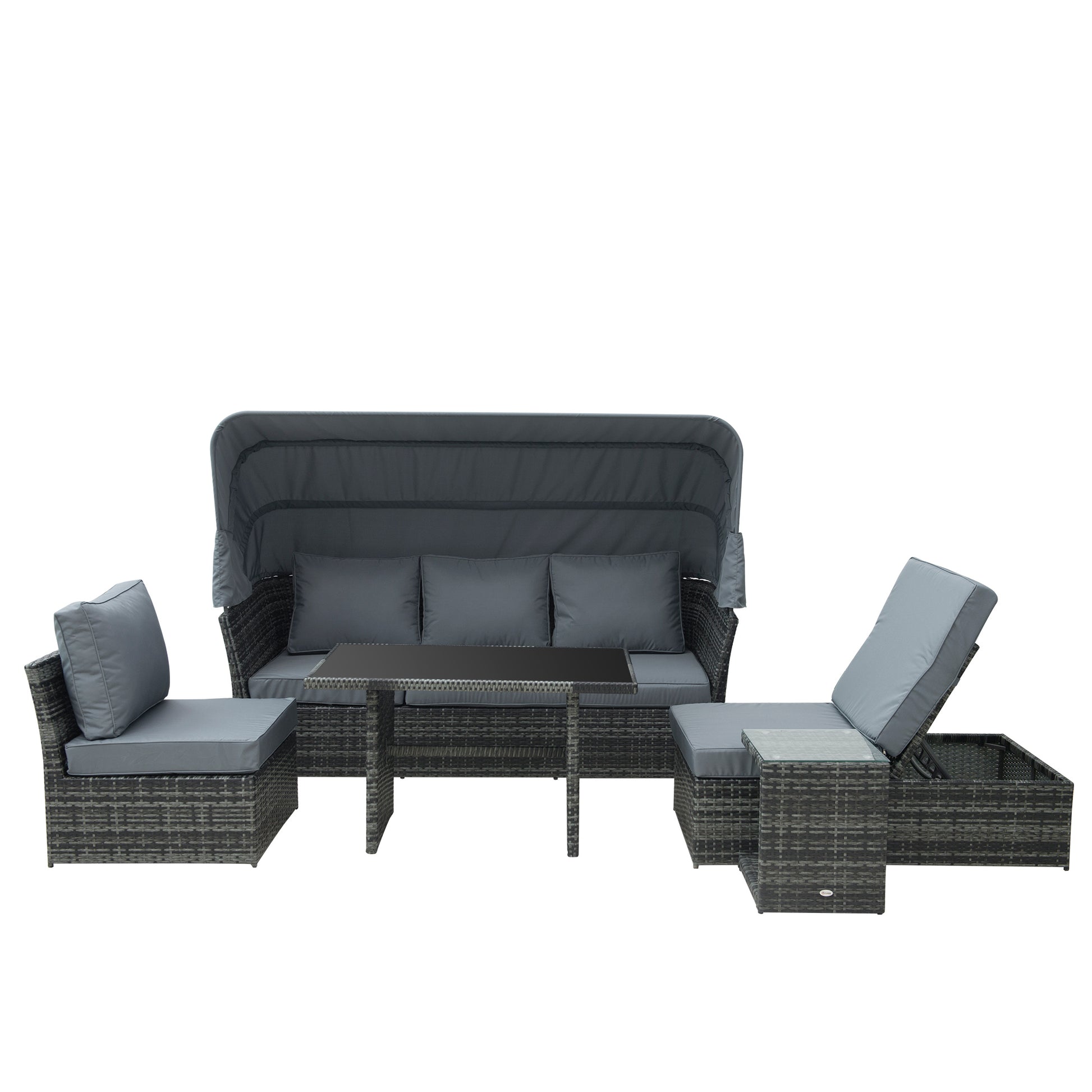 5 PCS Outdoor Rattan Wicker Sofa Sets Reclining Sofa Adjustable