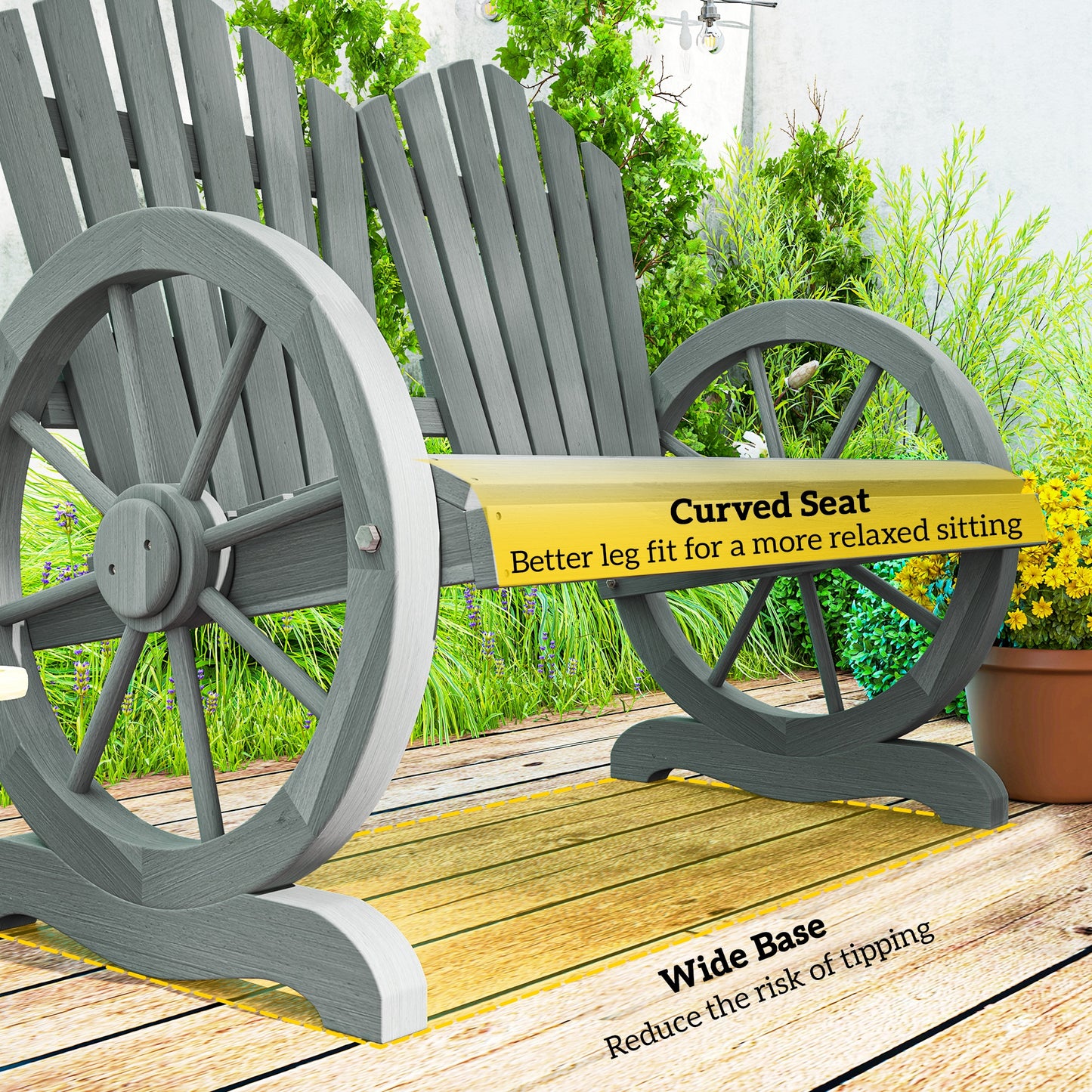 Fir Wood Love Seats with Wheel-Shaped Armrests
