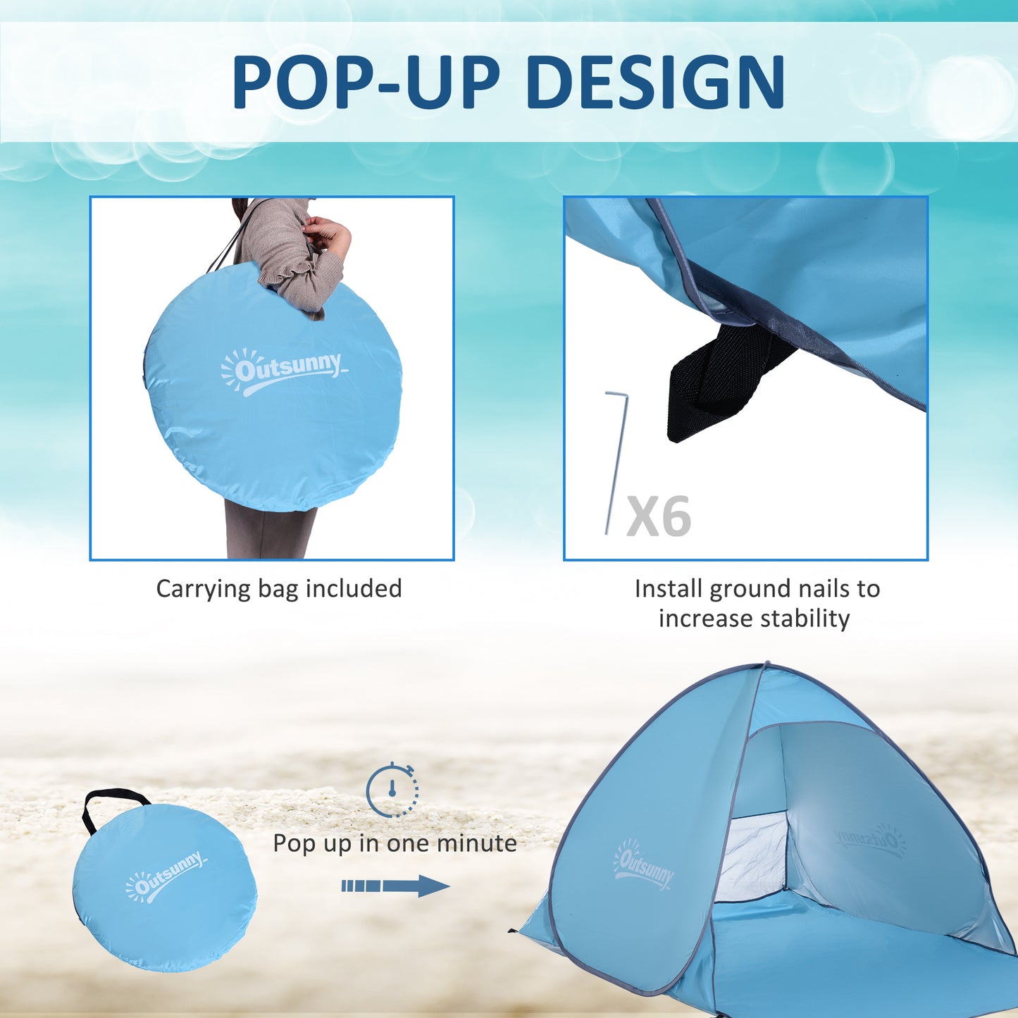 2-3 Person Pop up Beach Tent Hiking UV 30+ Protection Patio Sun