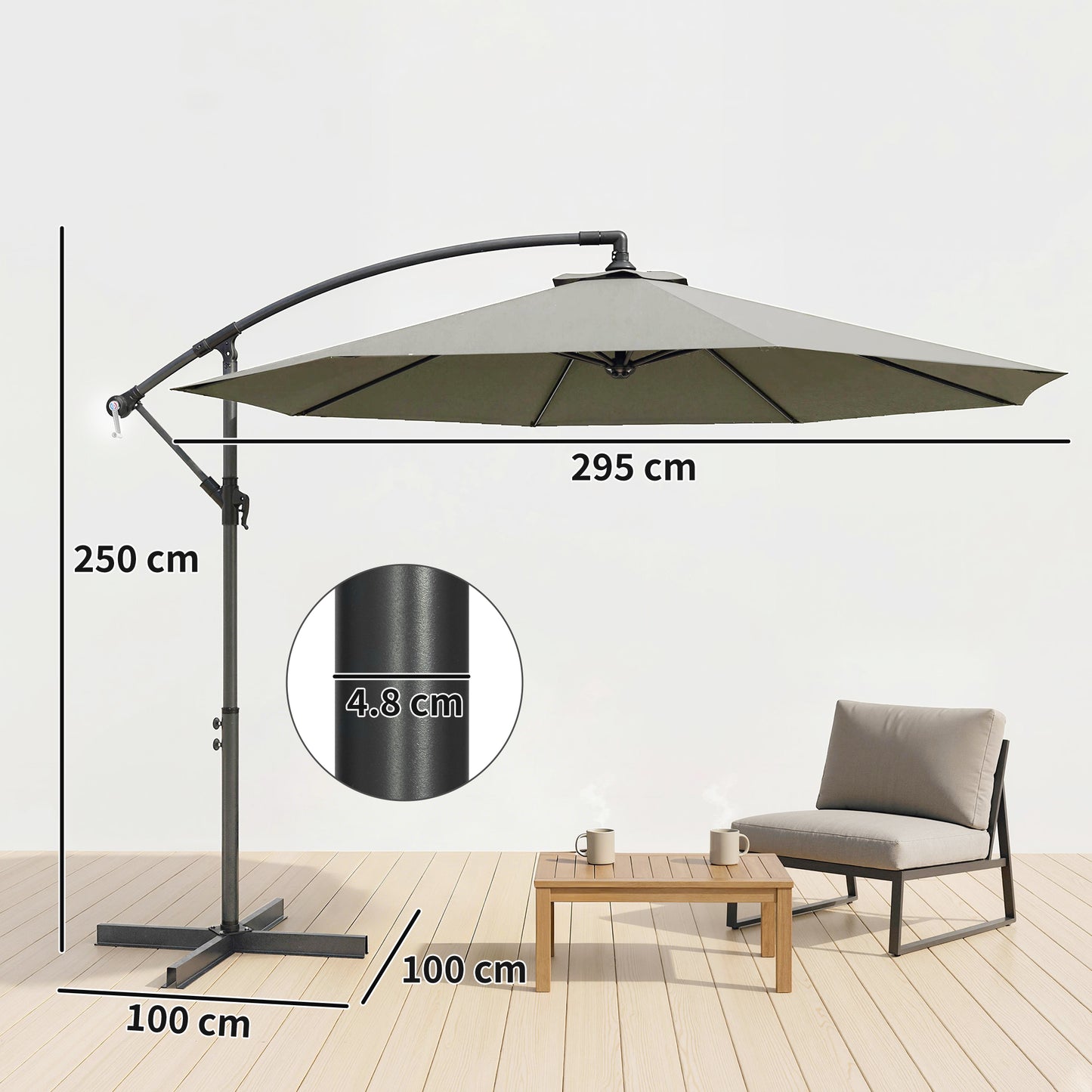 3m Overhanging Cantilever Parasol, with Cross Base (2)